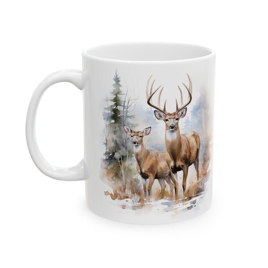 Whitetail Deer Pair Watercolor Style Mug