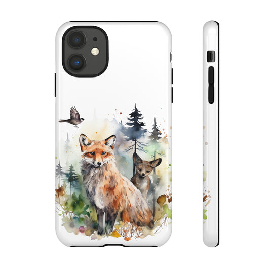 Red Fox Woodland Scene Watercolor Style Phone Case