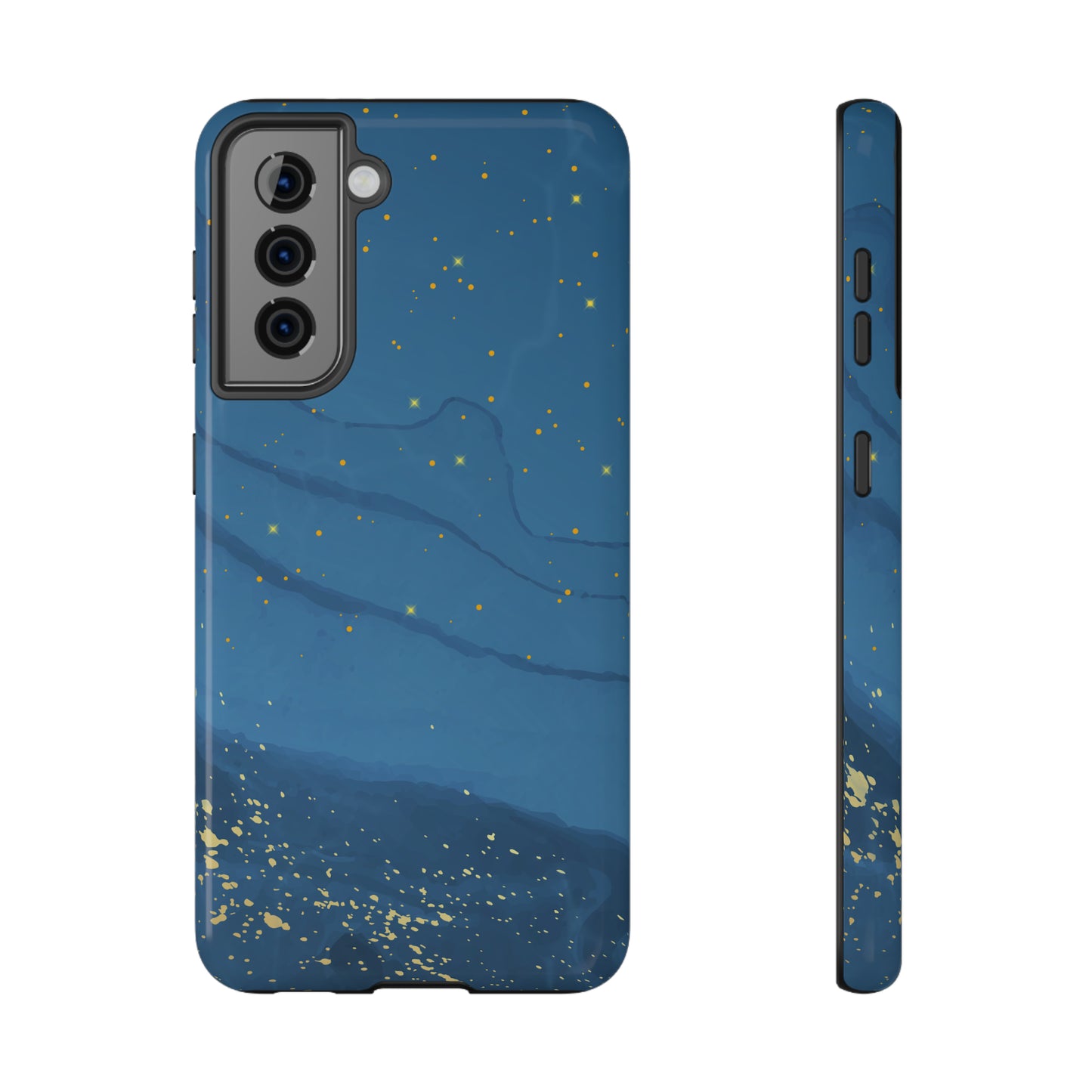 Blue Marble Gold Glitter Glossy Impact Resistant Phone Case