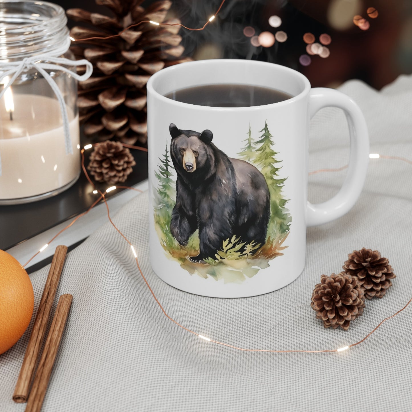 Black Bear in the Woods Watercolor Style Mug