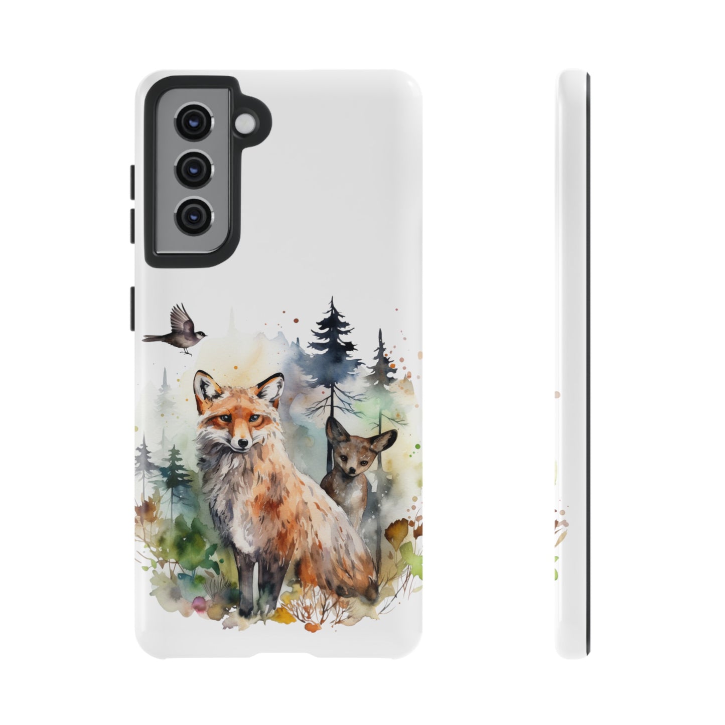 Red Fox Woodland Scene Watercolor Style Phone Case