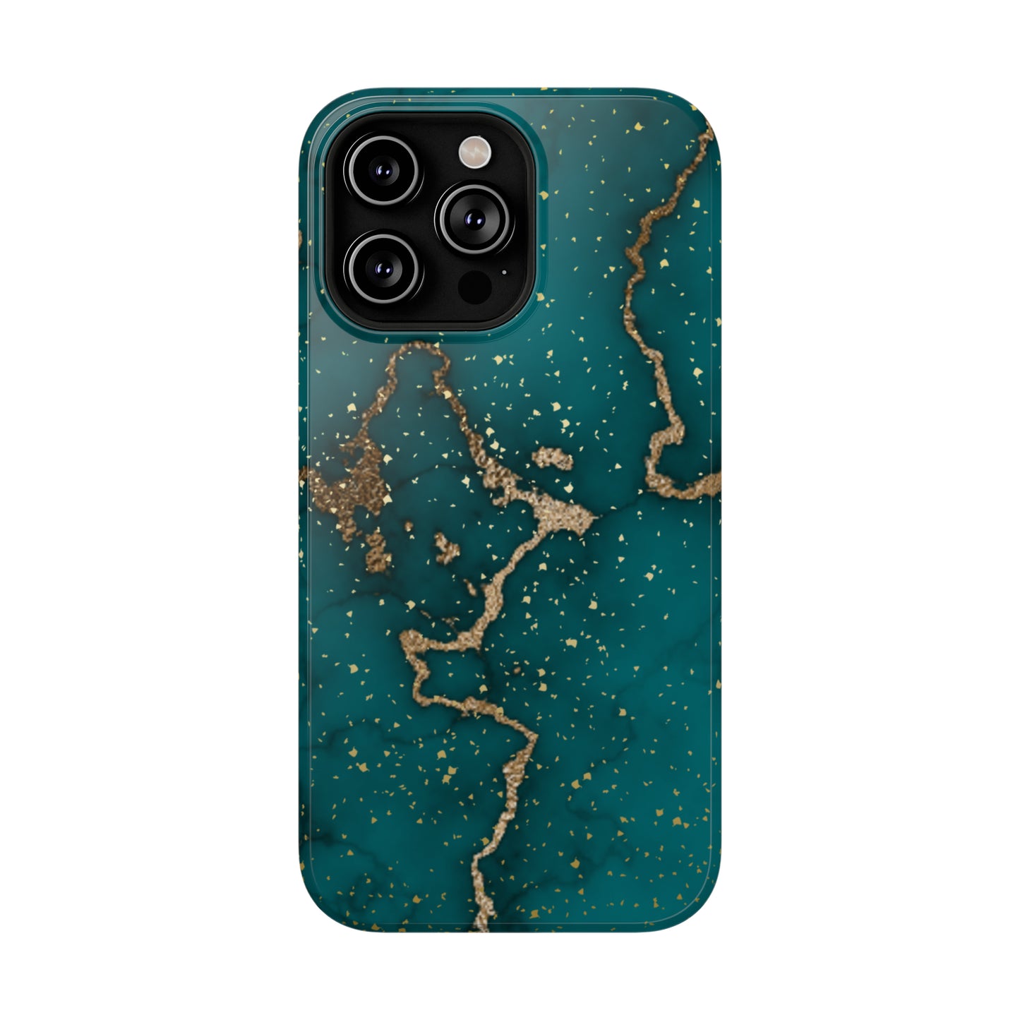 Teal & Gold Marble Phone Case Glossy Finish