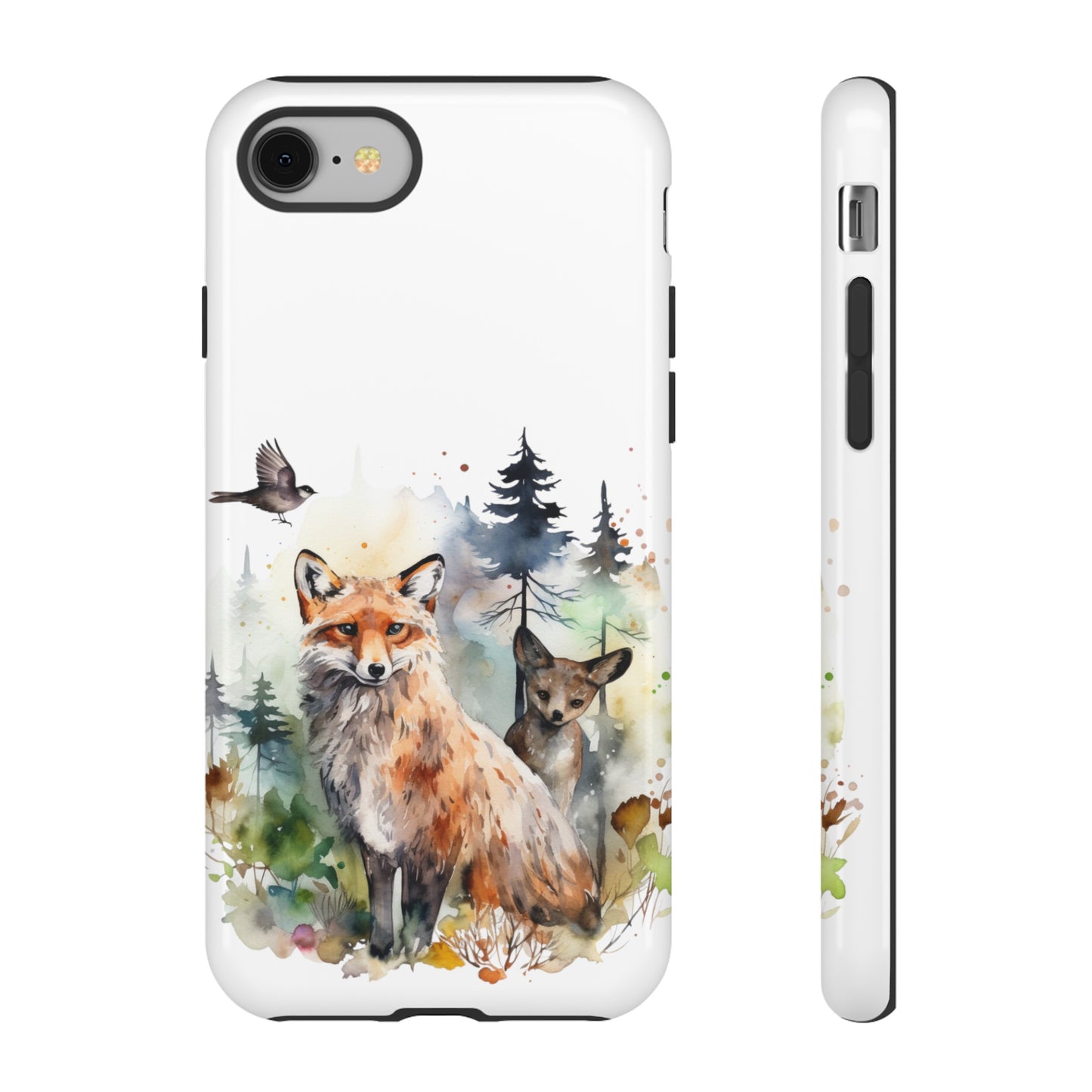 Red Fox Woodland Scene Watercolor Style Phone Case