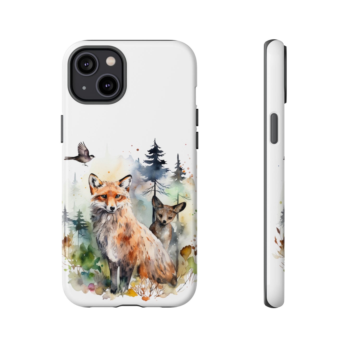 Red Fox Woodland Scene Watercolor Style Phone Case