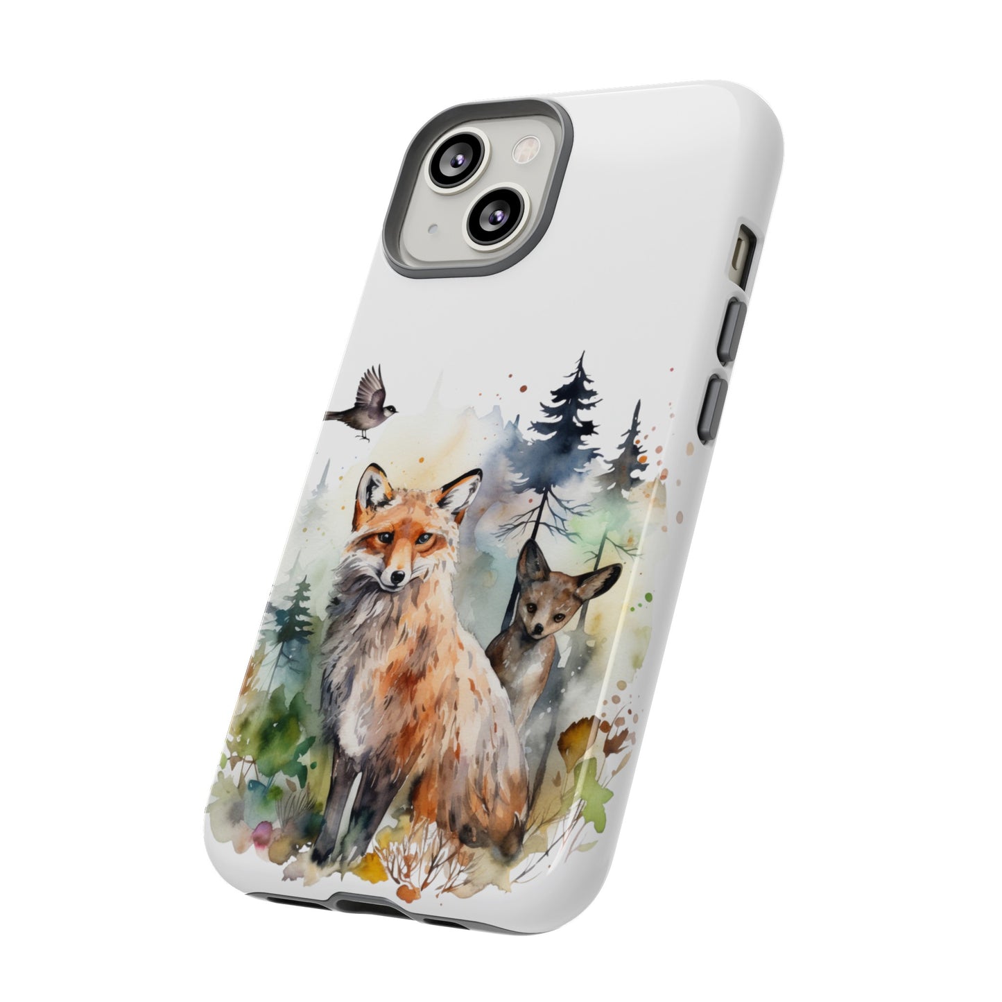 Red Fox Woodland Scene Watercolor Style Phone Case