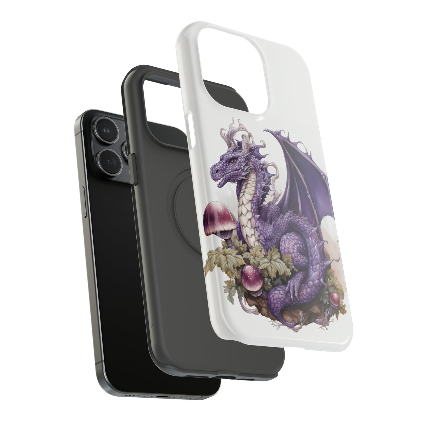 Purple Dragon and Mushrooms Glossy Impact Resistant Phone Case