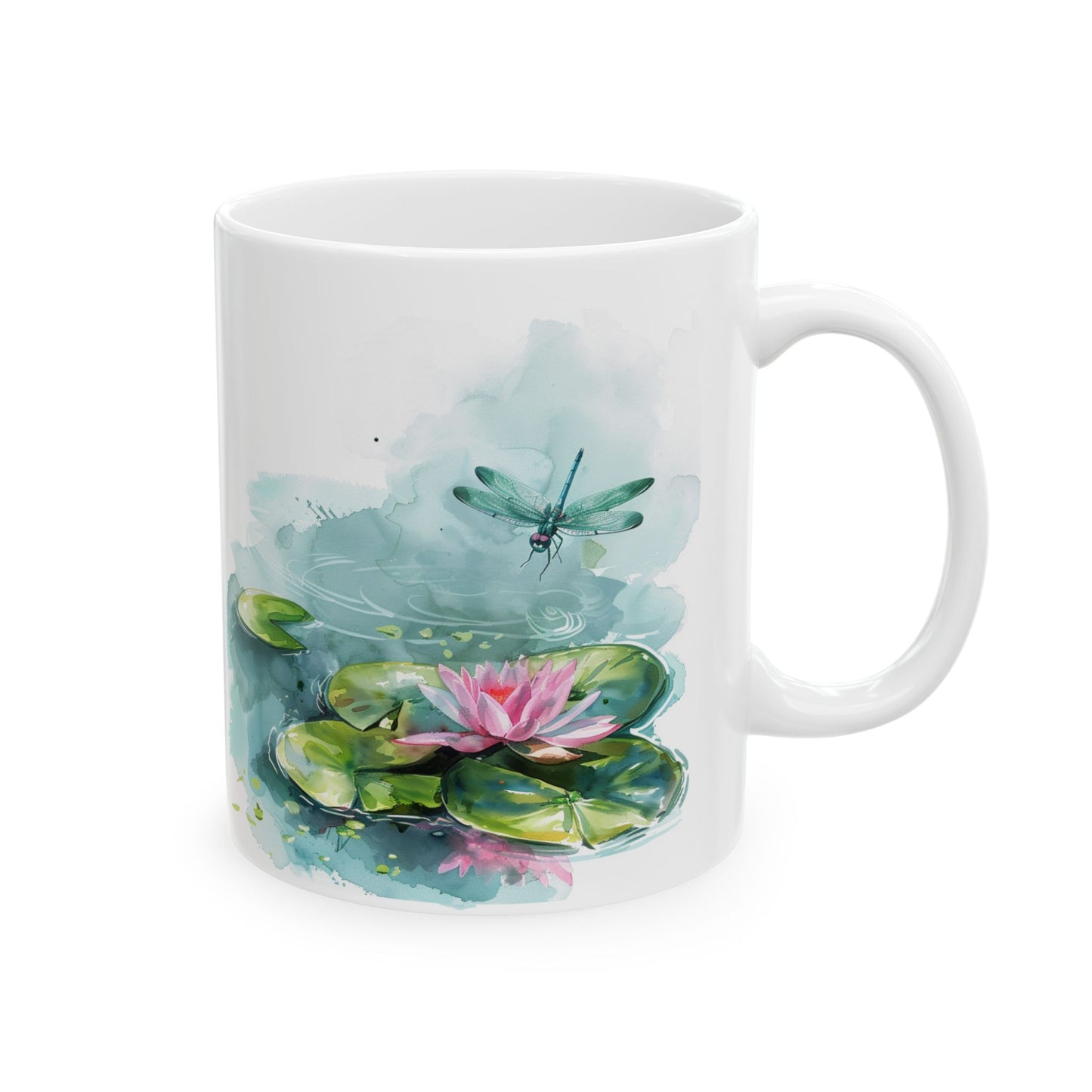 Mug- Dragonfly Lily Pad Watercolor Style