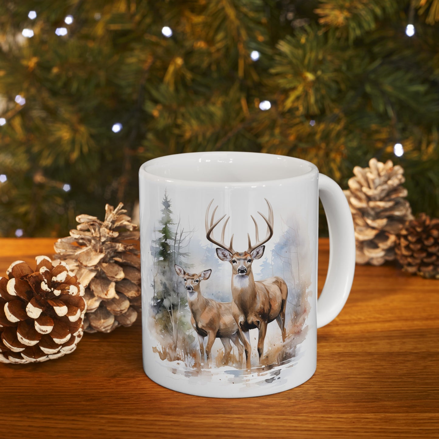 Whitetail Deer Pair Watercolor Style Mug