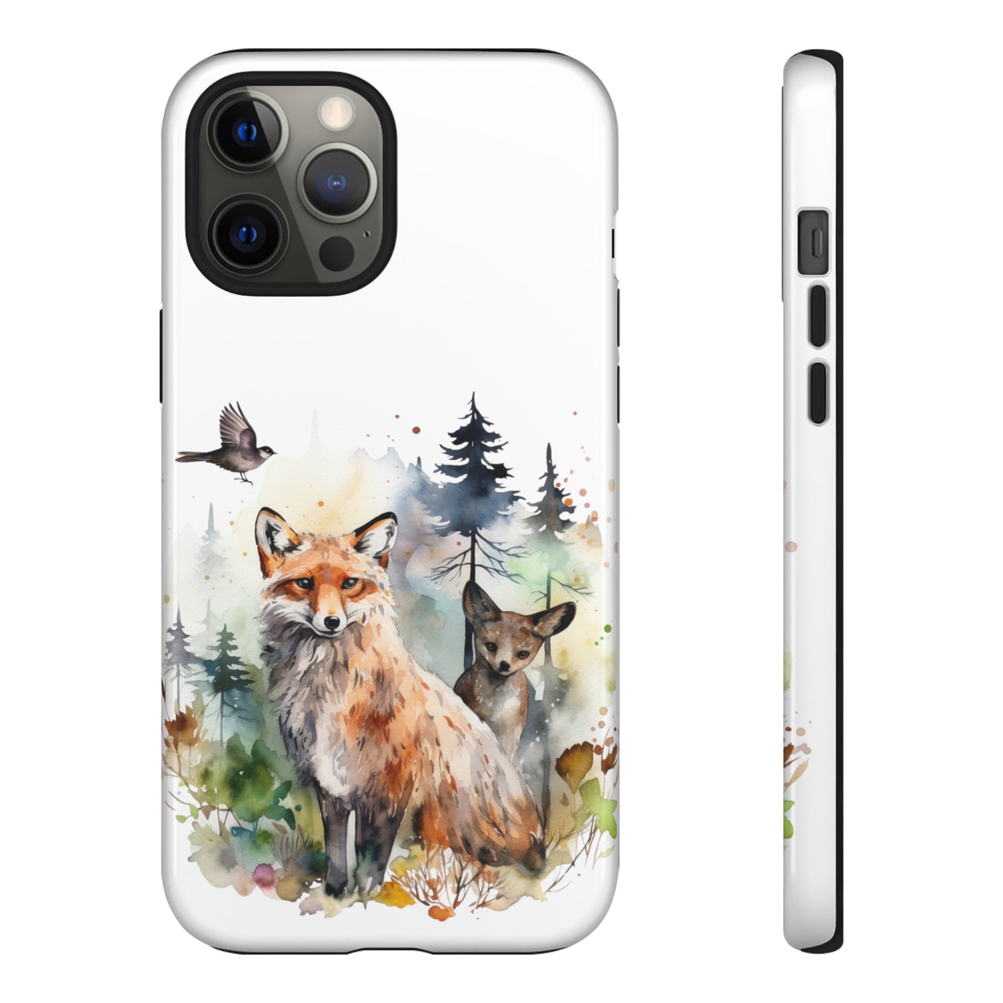 Red Fox Woodland Scene Watercolor Style Phone Case