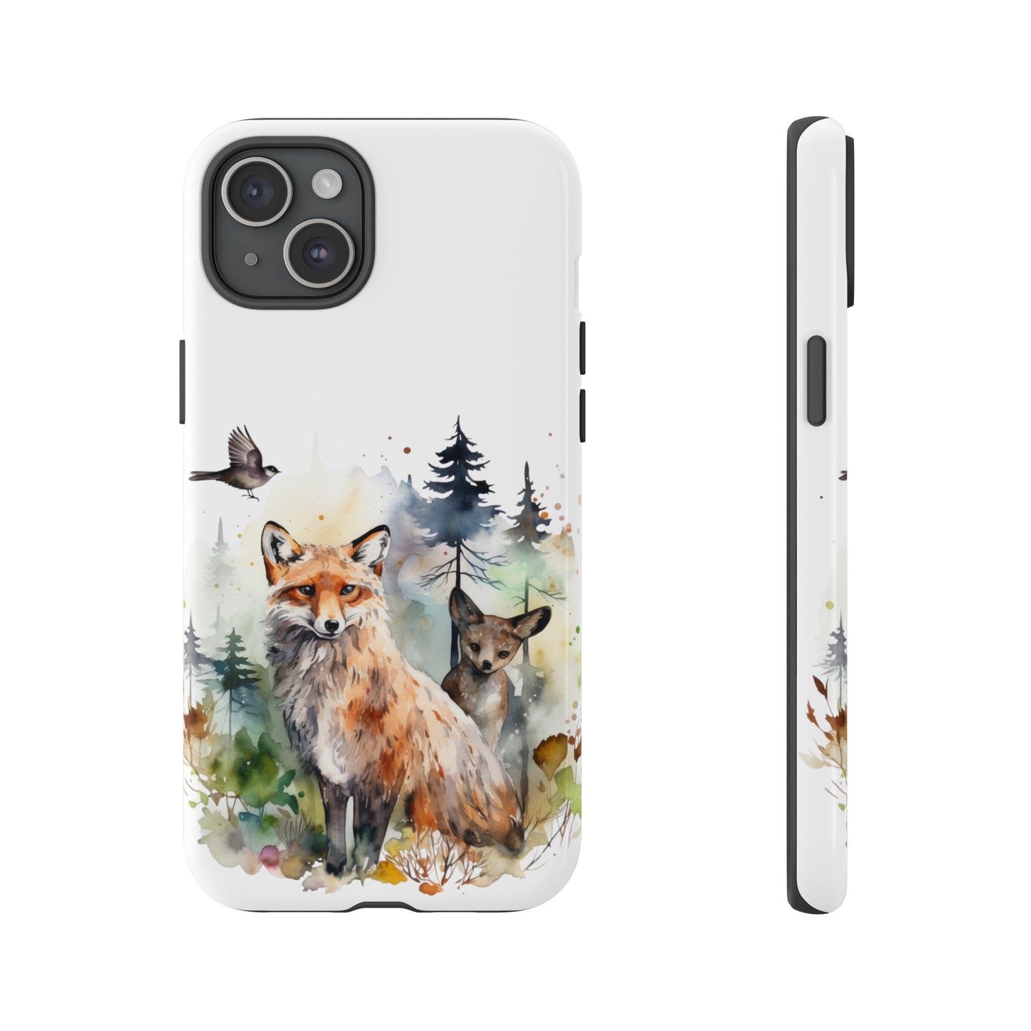 Red Fox Woodland Scene Watercolor Style Phone Case