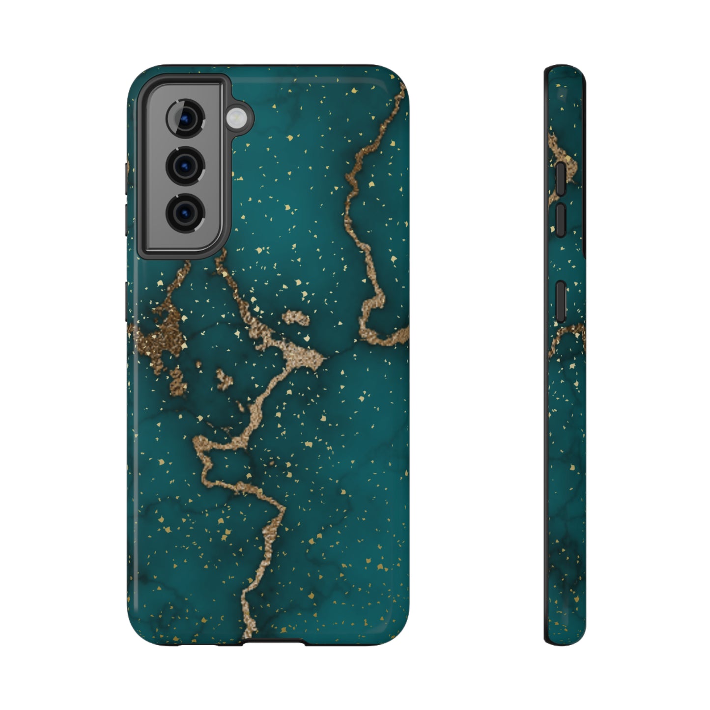 Teal & Gold Marble Phone Case Glossy Finish