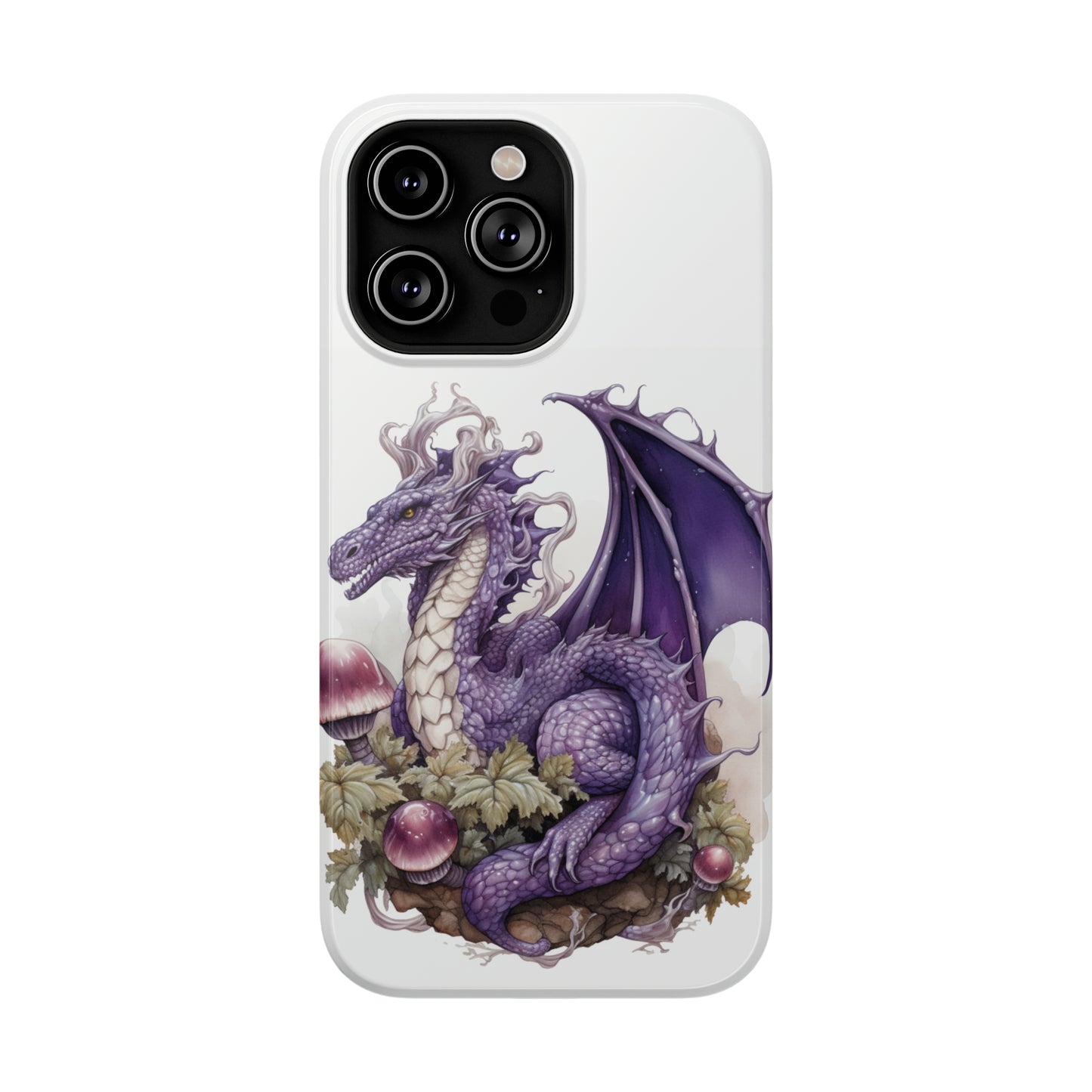 Purple Dragon and Mushrooms Glossy Impact Resistant Phone Case