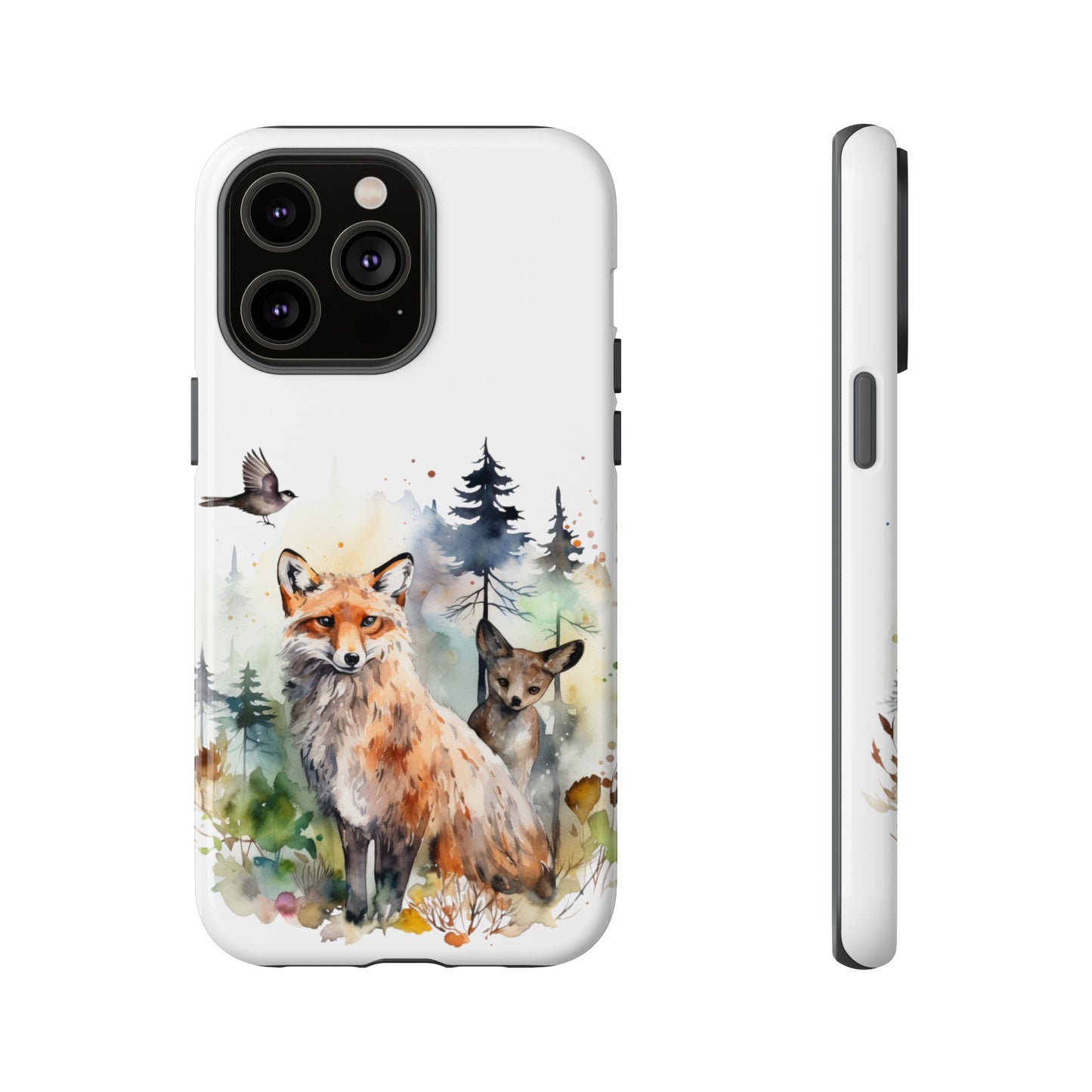 Red Fox Woodland Scene Watercolor Style Phone Case