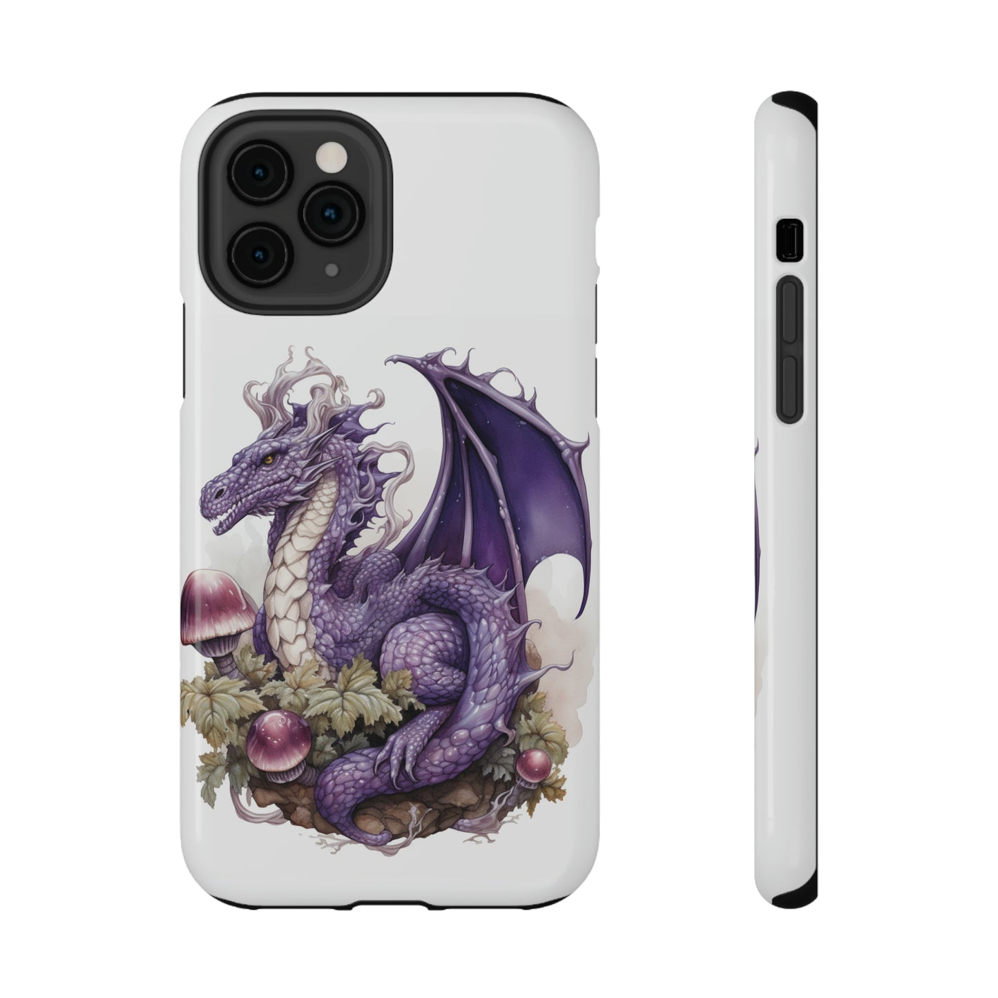 Purple Dragon and Mushrooms Glossy Impact Resistant Phone Case