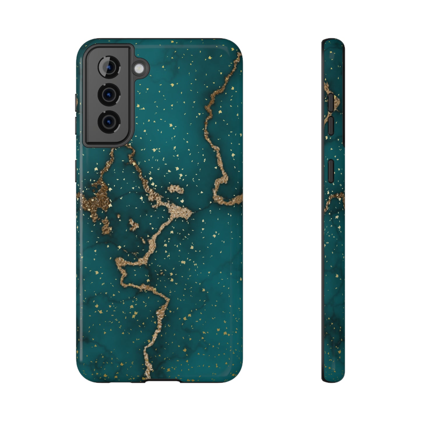 Teal & Gold Marble Phone Case Glossy Finish