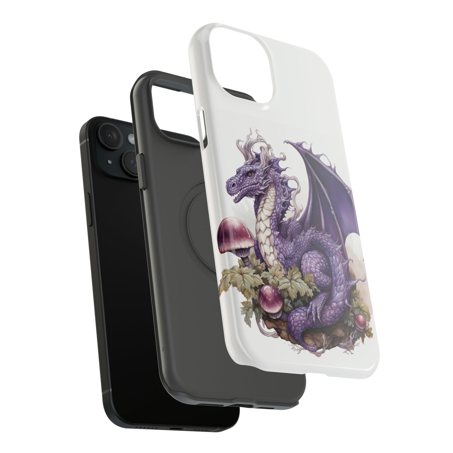 Purple Dragon and Mushrooms Glossy Impact Resistant Phone Case