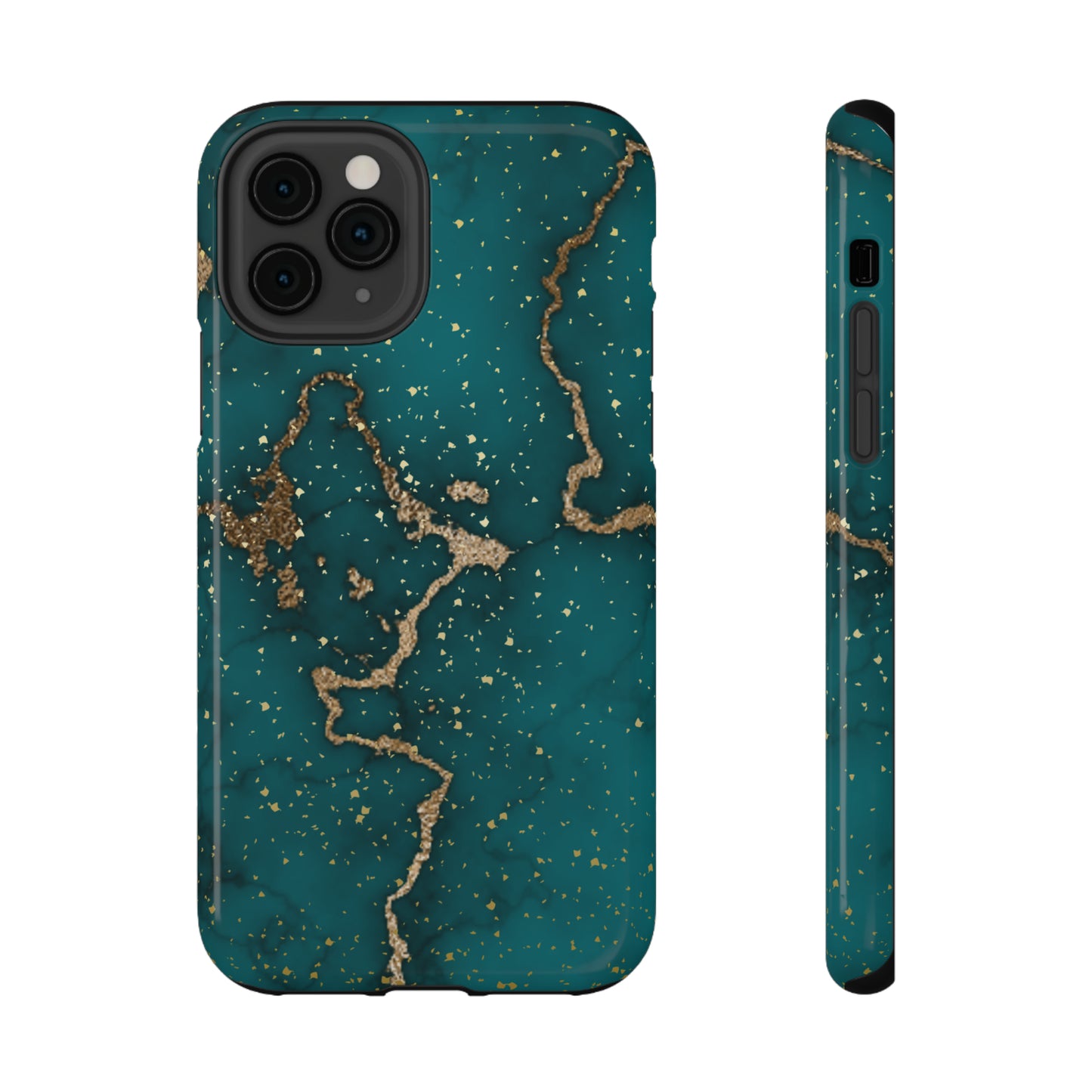 Teal & Gold Marble Phone Case Glossy Finish