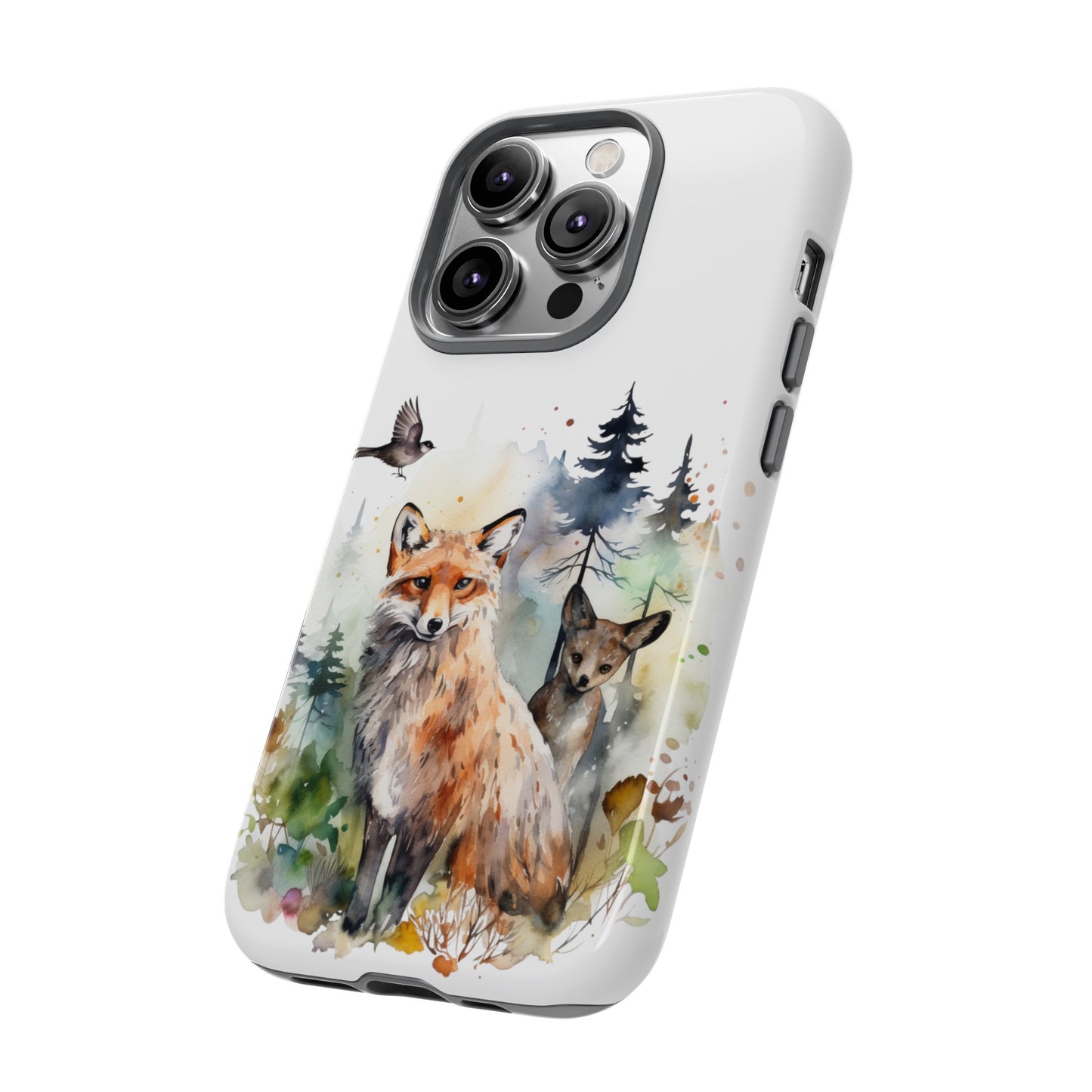 Red Fox Woodland Scene Watercolor Style Phone Case