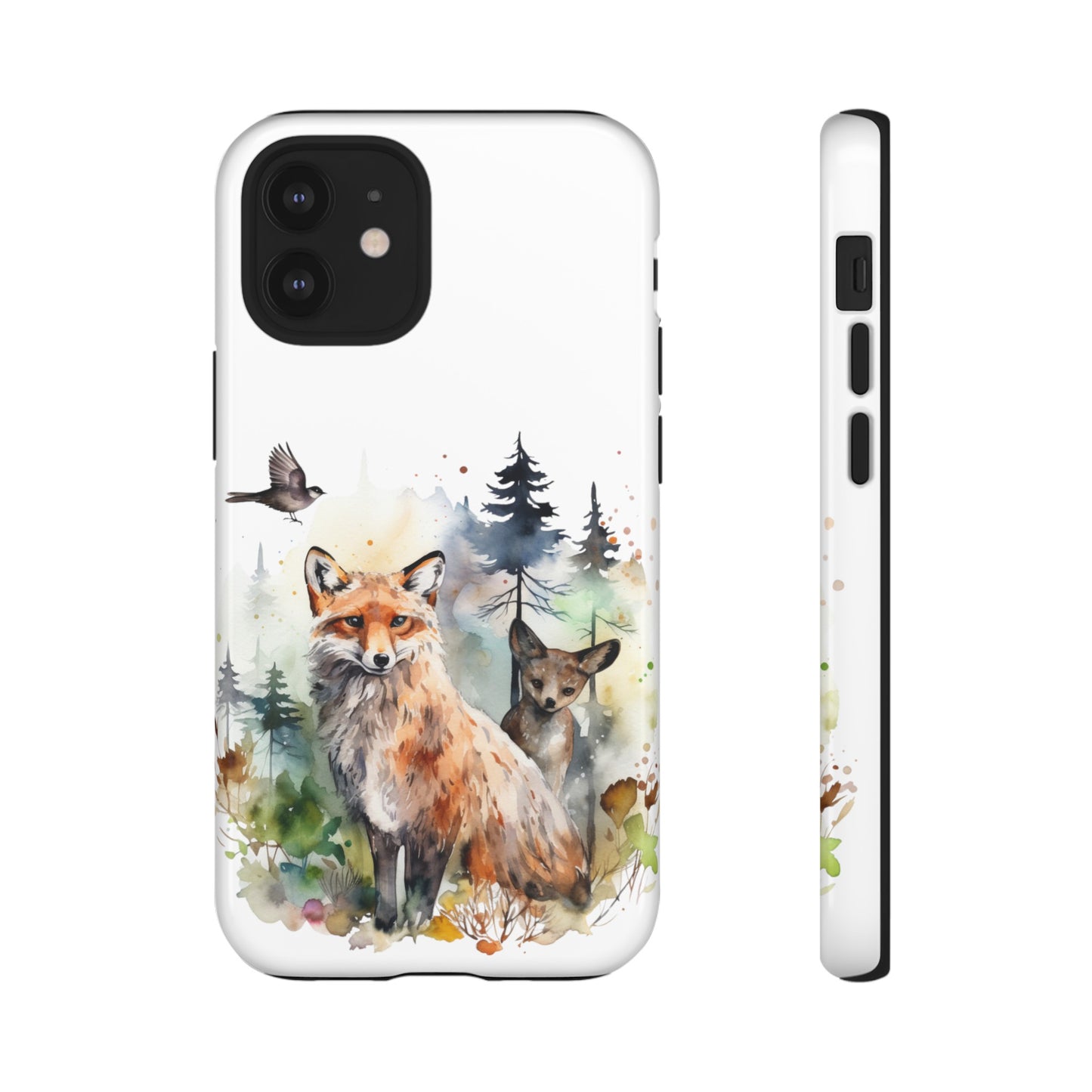 Red Fox Woodland Scene Watercolor Style Phone Case