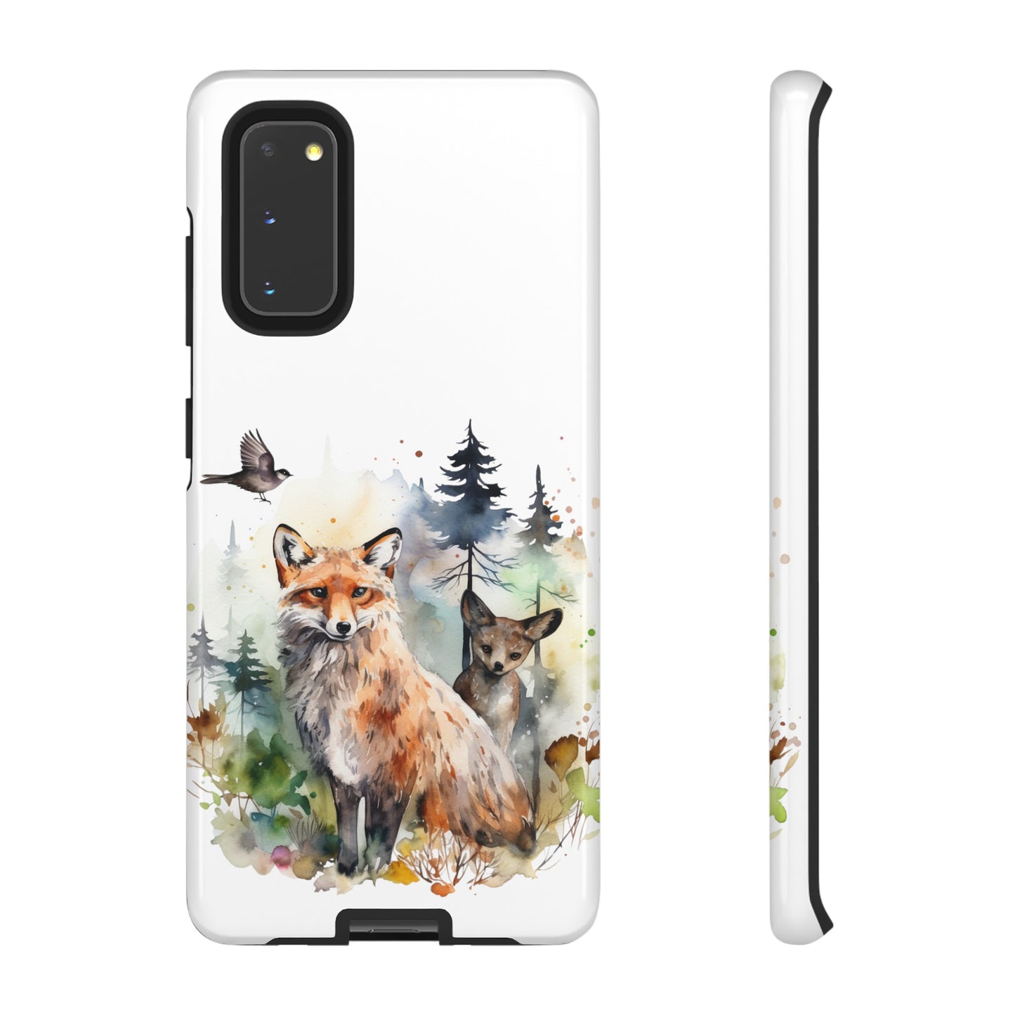 Red Fox Woodland Scene Watercolor Style Phone Case