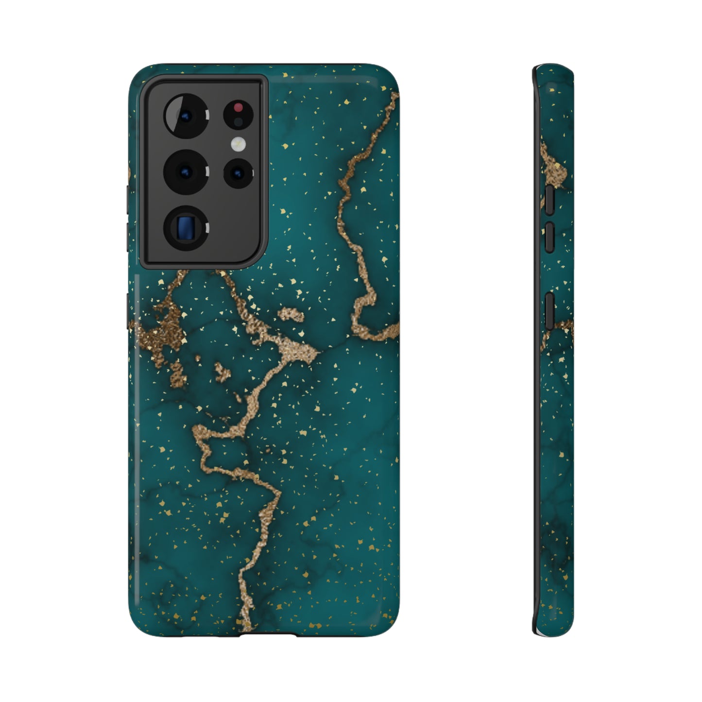 Teal & Gold Marble Phone Case Glossy Finish