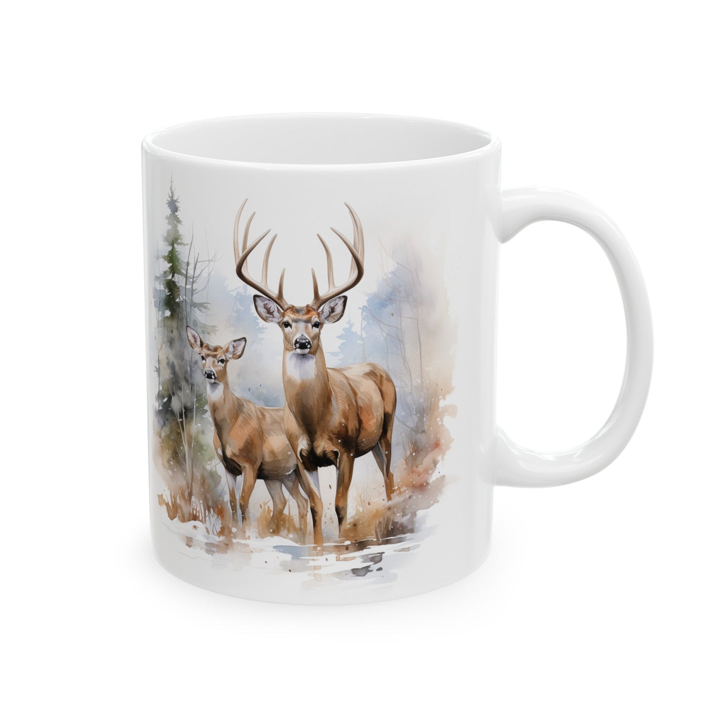 Whitetail Deer Pair Watercolor Style Mug