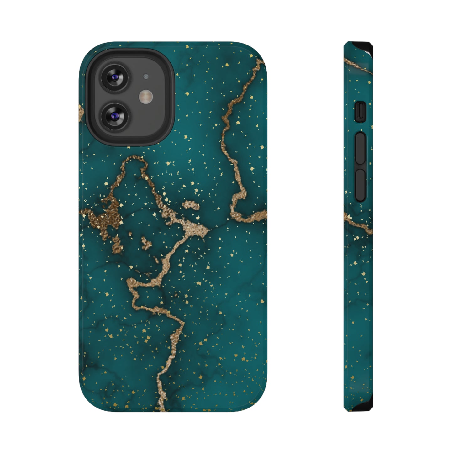 Teal & Gold Marble Phone Case Glossy Finish