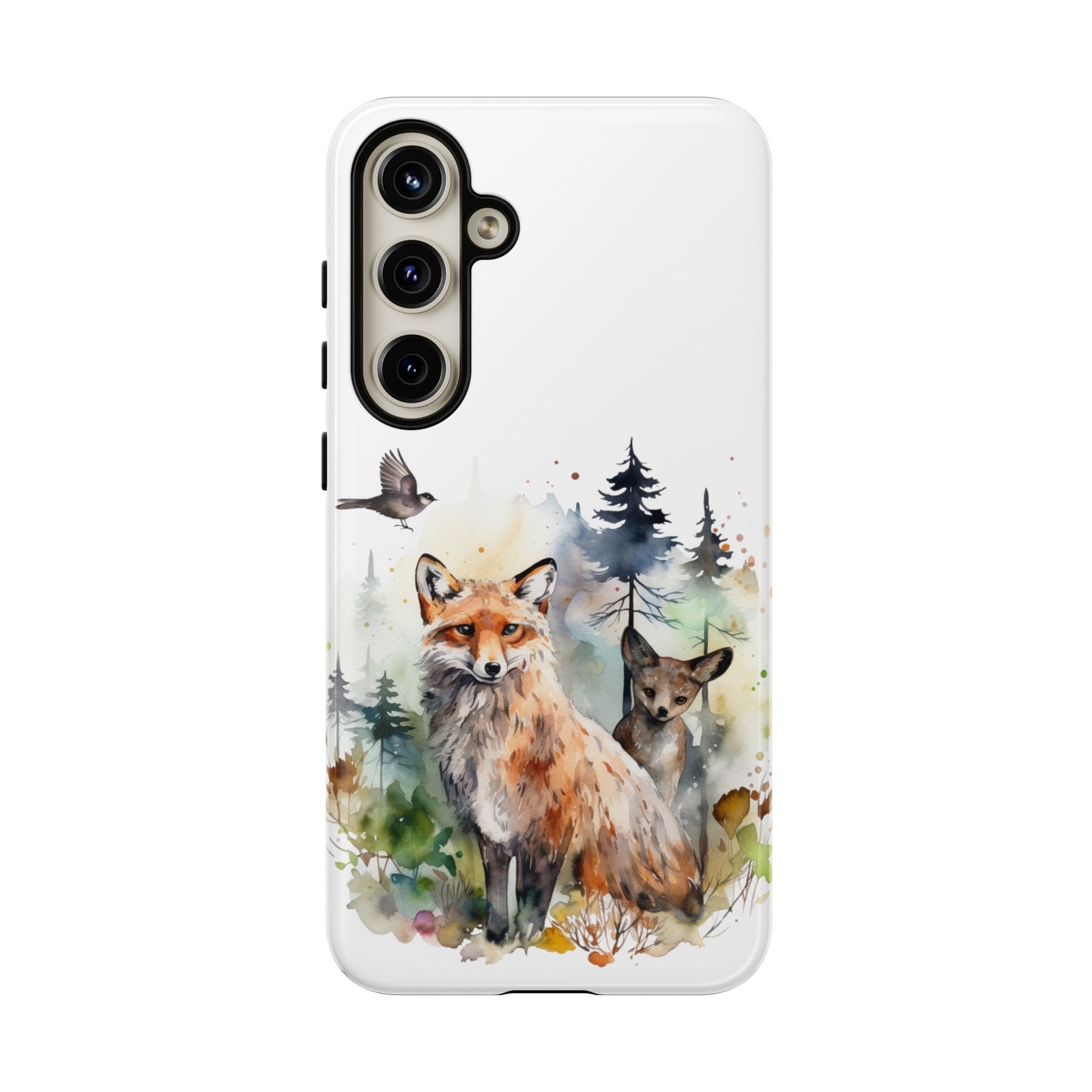 Red Fox Woodland Scene Watercolor Style Phone Case