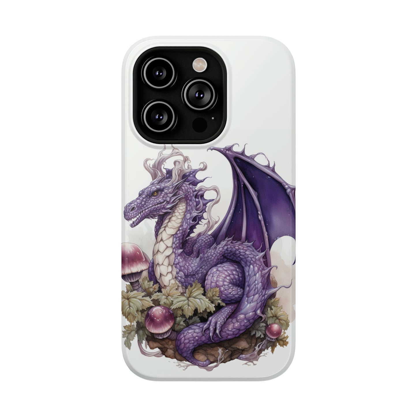 Purple Dragon and Mushrooms Glossy Impact Resistant Phone Case