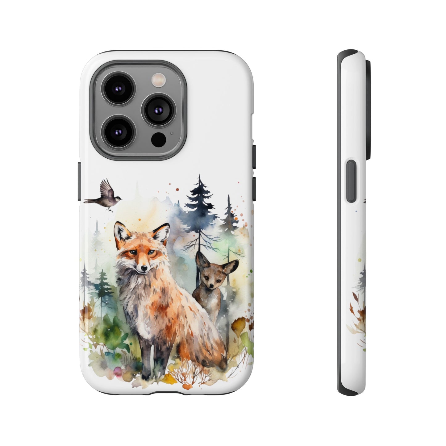 Red Fox Woodland Scene Watercolor Style Phone Case