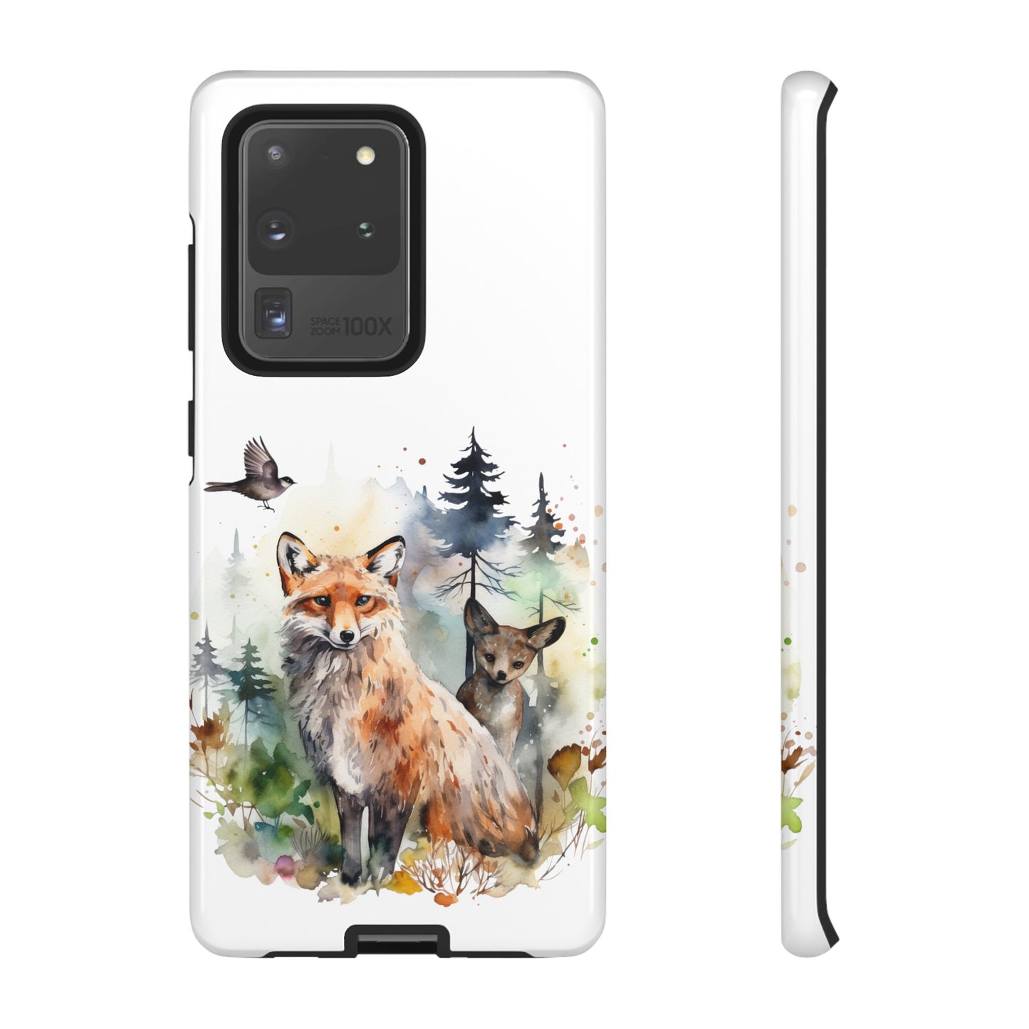 Red Fox Woodland Scene Watercolor Style Phone Case