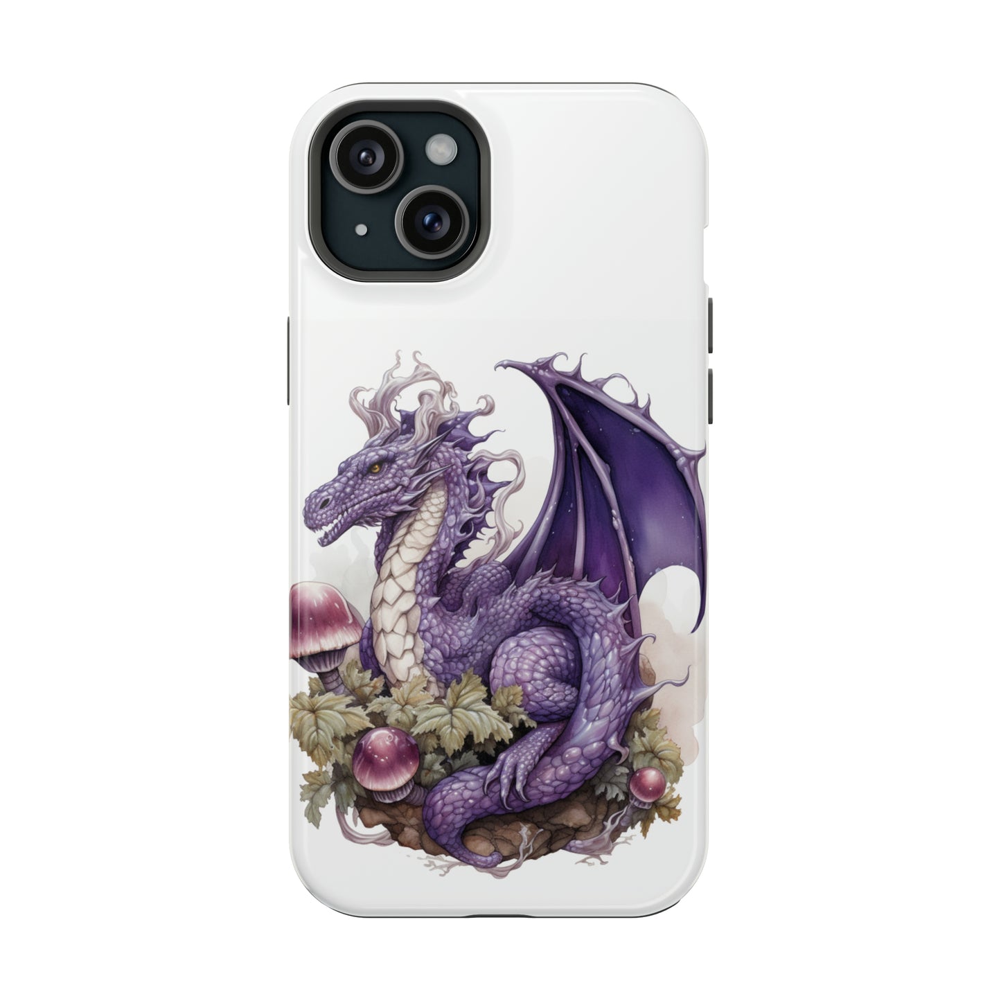 Purple Dragon and Mushrooms Glossy Impact Resistant Phone Case