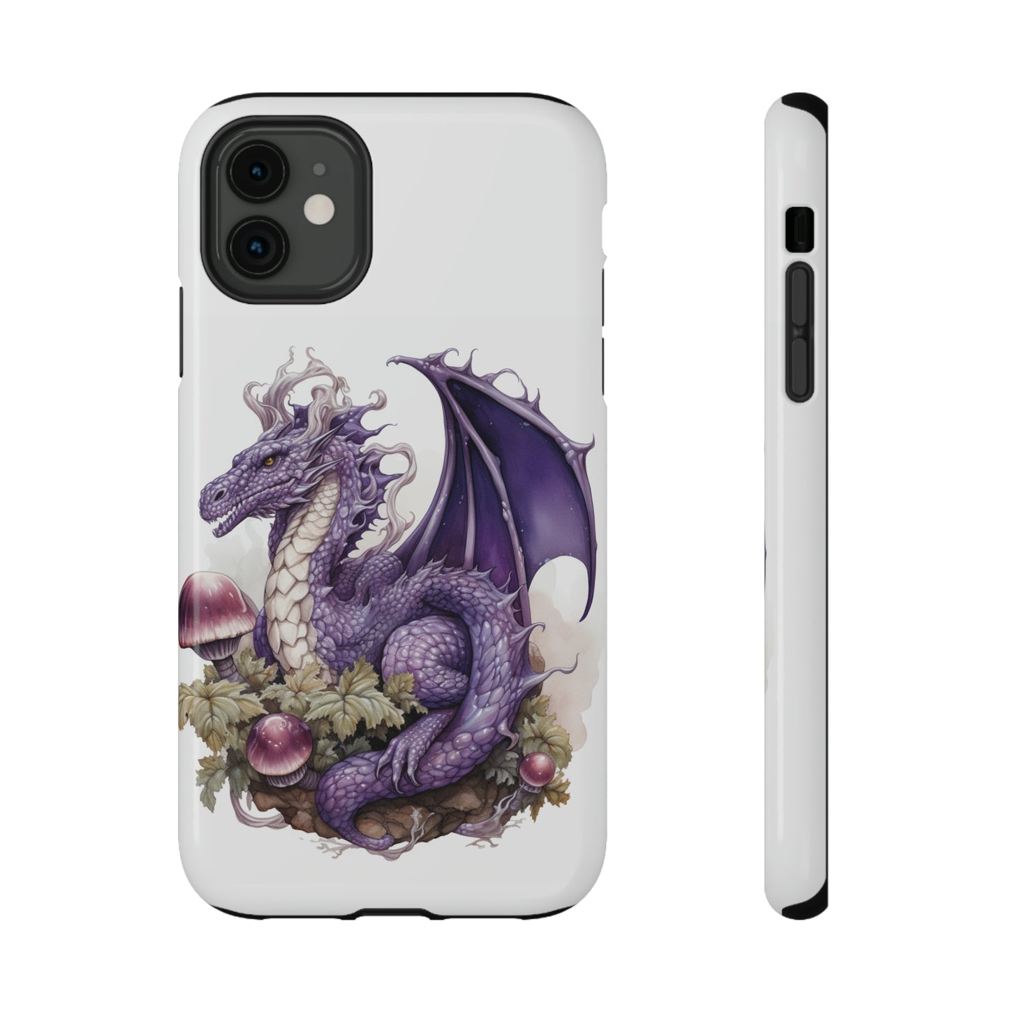 Purple Dragon and Mushrooms Glossy Impact Resistant Phone Case