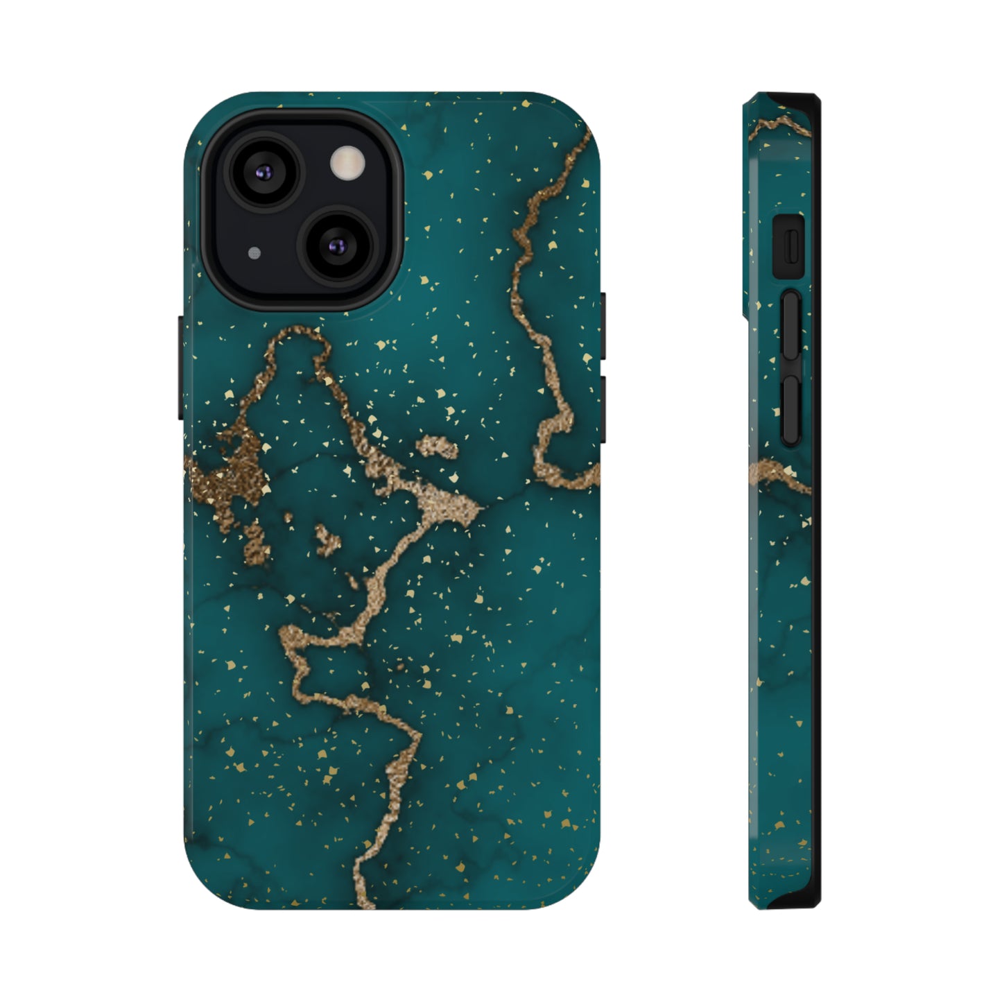 Teal & Gold Marble Phone Case Glossy Finish