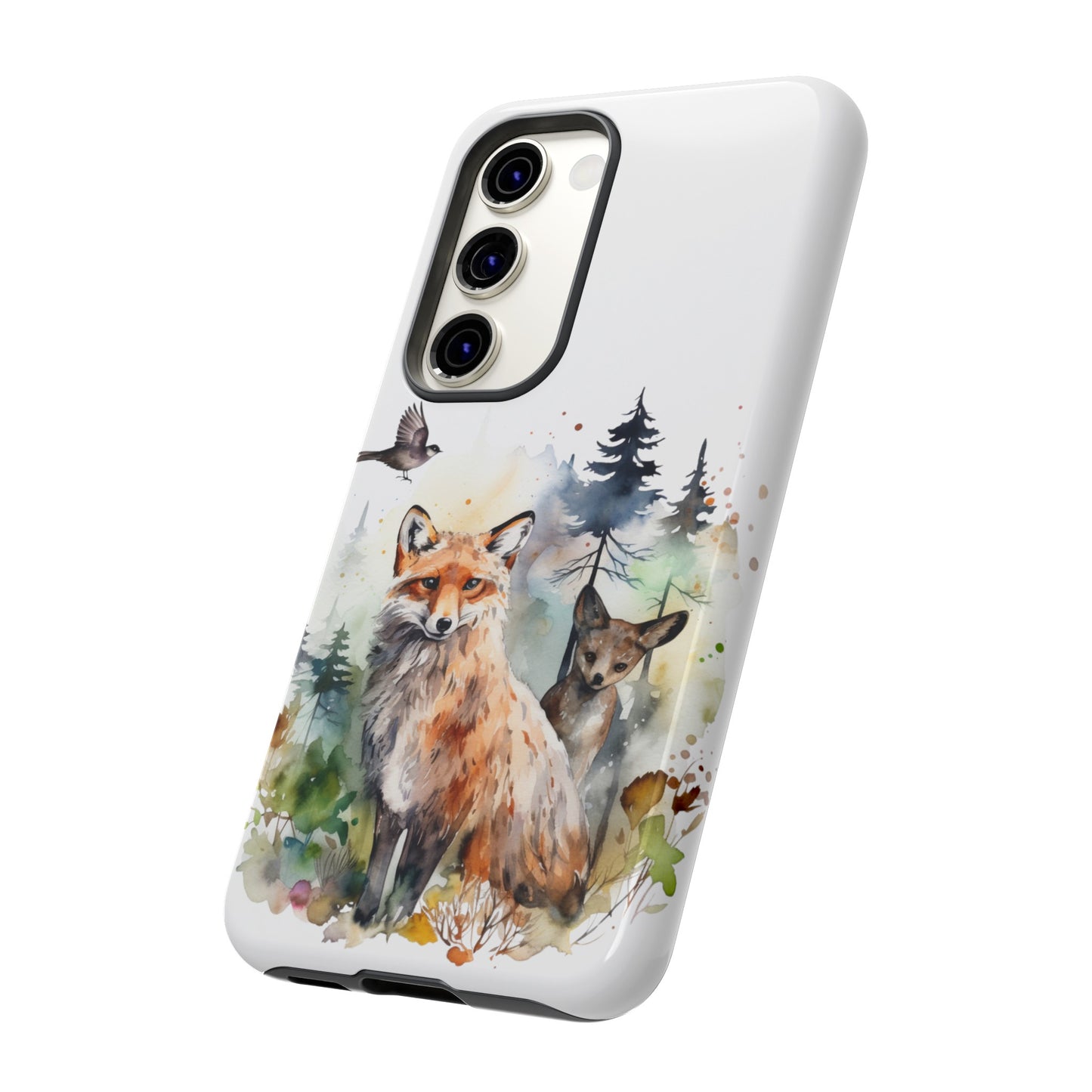 Red Fox Woodland Scene Watercolor Style Phone Case