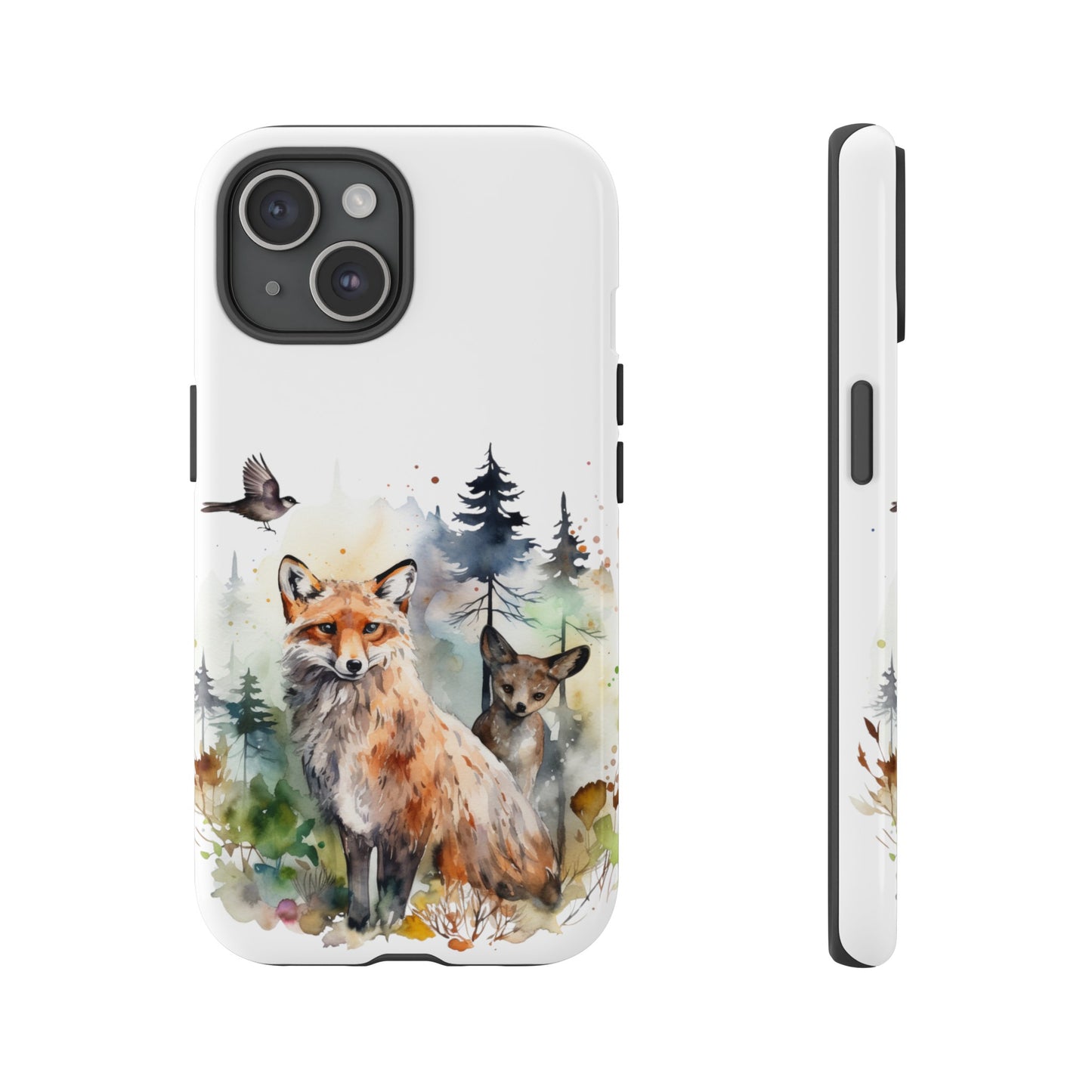 Red Fox Woodland Scene Watercolor Style Phone Case