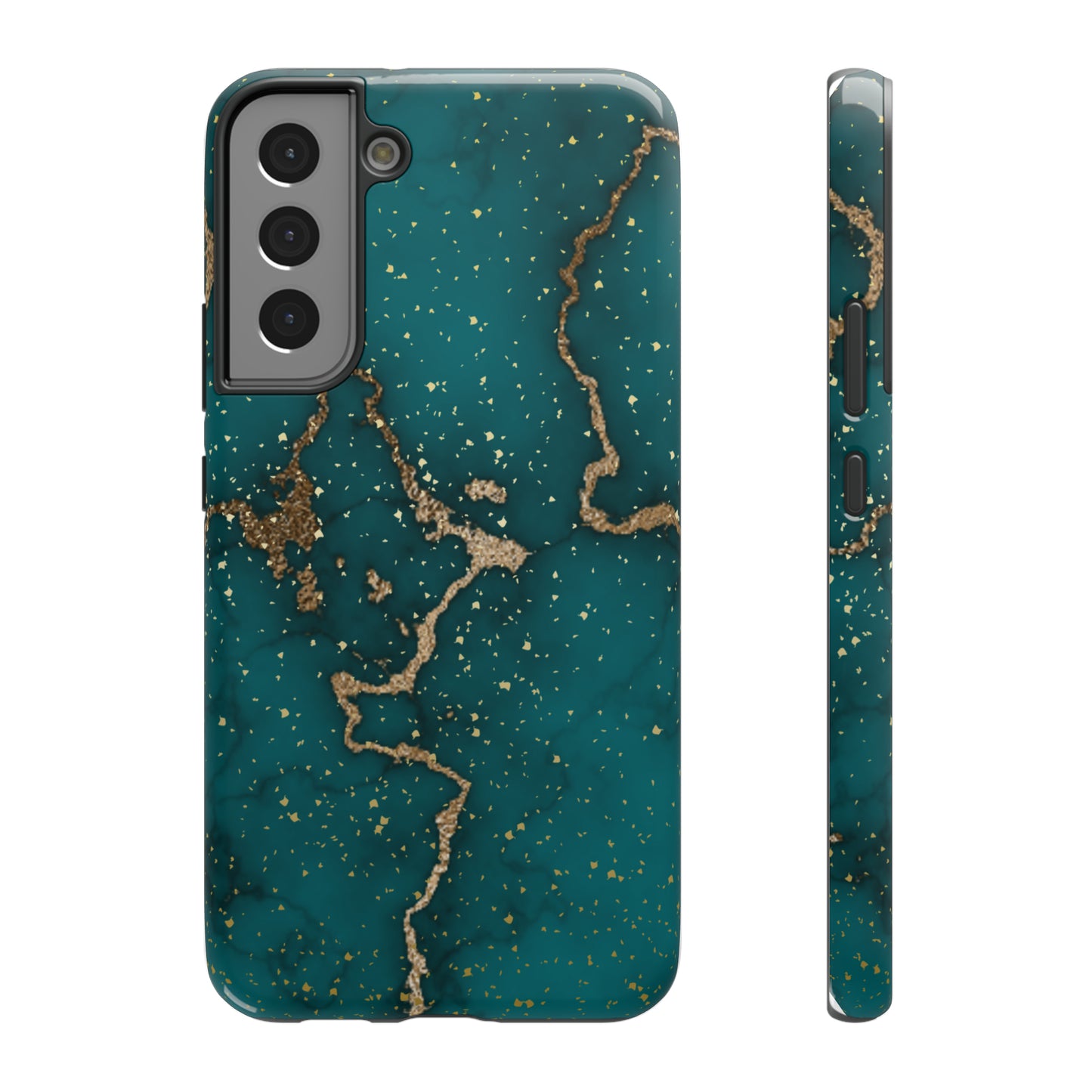 Teal & Gold Marble Phone Case Glossy Finish