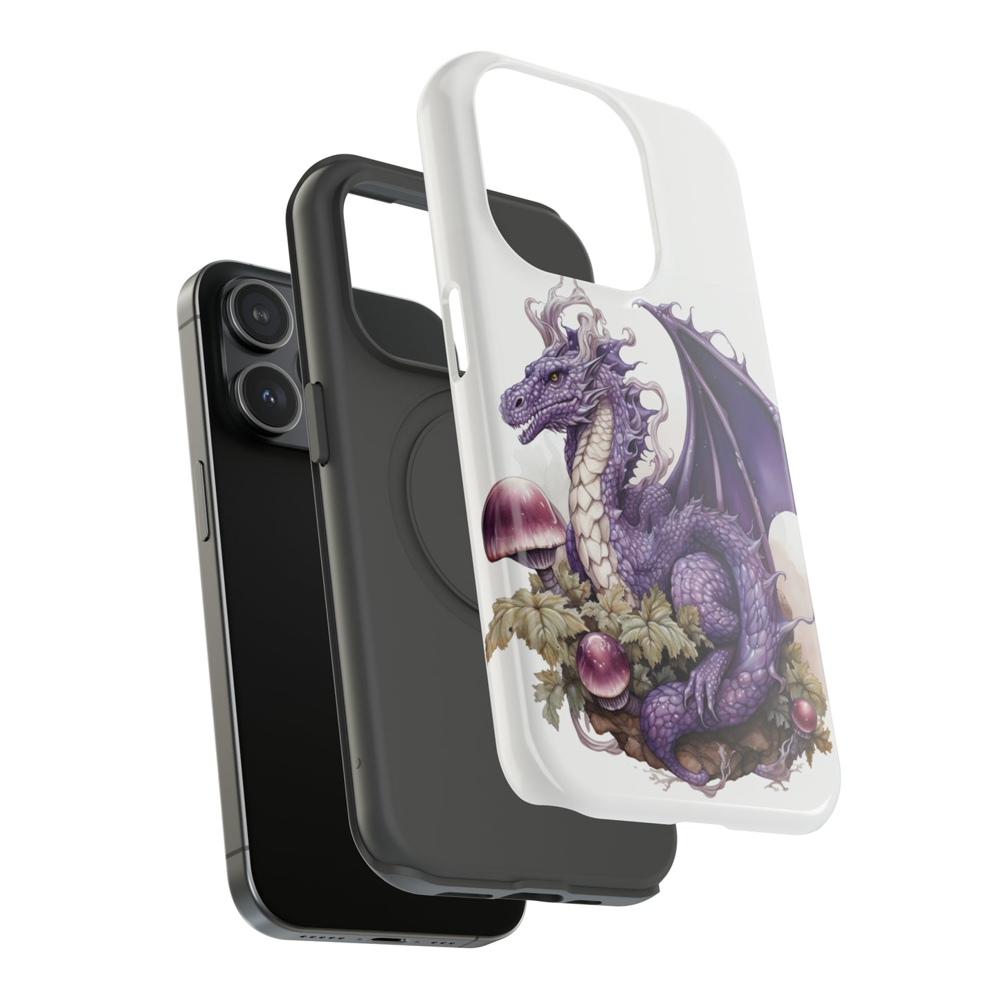 Purple Dragon and Mushrooms Glossy Impact Resistant Phone Case