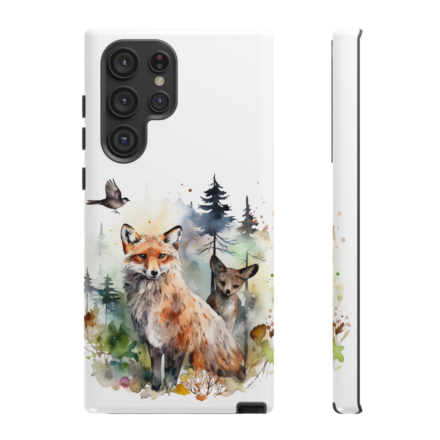 Red Fox Woodland Scene Watercolor Style Phone Case