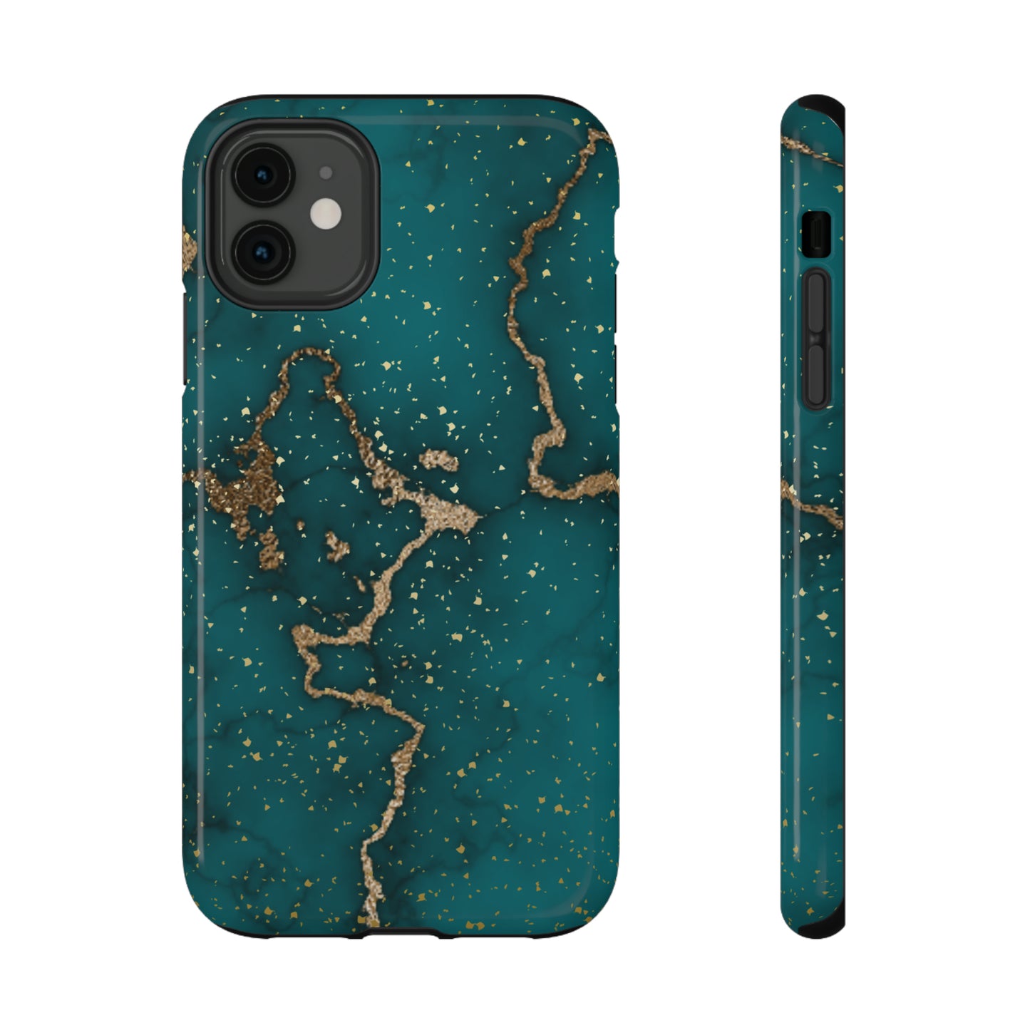 Teal & Gold Marble Phone Case Glossy Finish