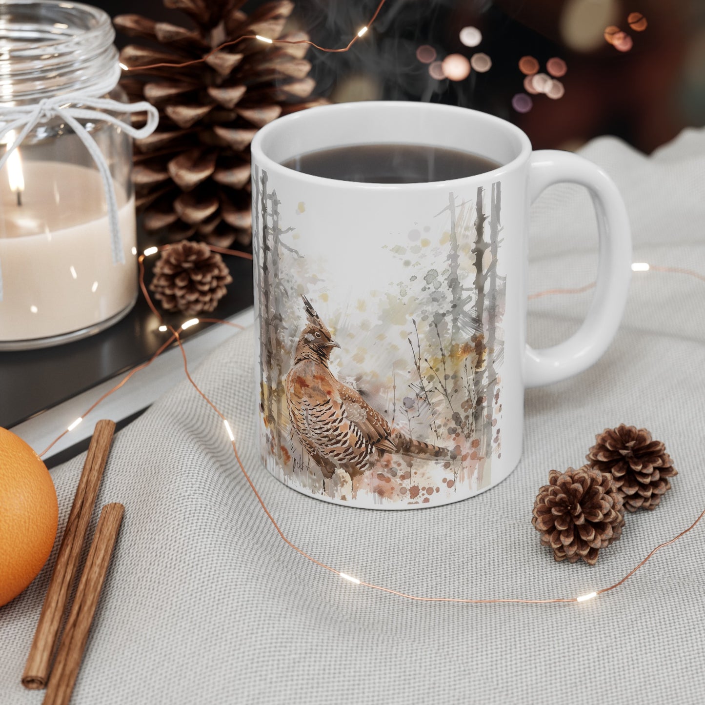 Ruffed Grouse Woodland Watercolor Style Mug