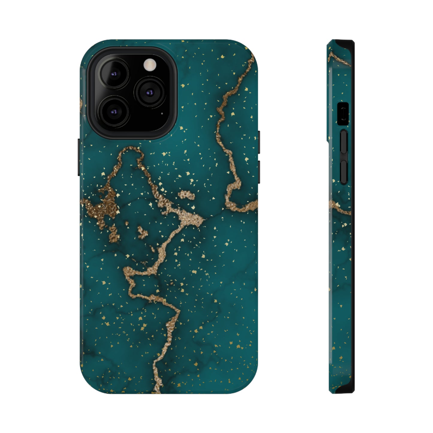 Teal & Gold Marble Phone Case Glossy Finish