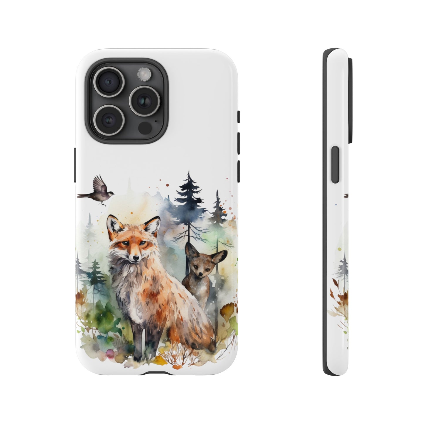 Red Fox Woodland Scene Watercolor Style Phone Case