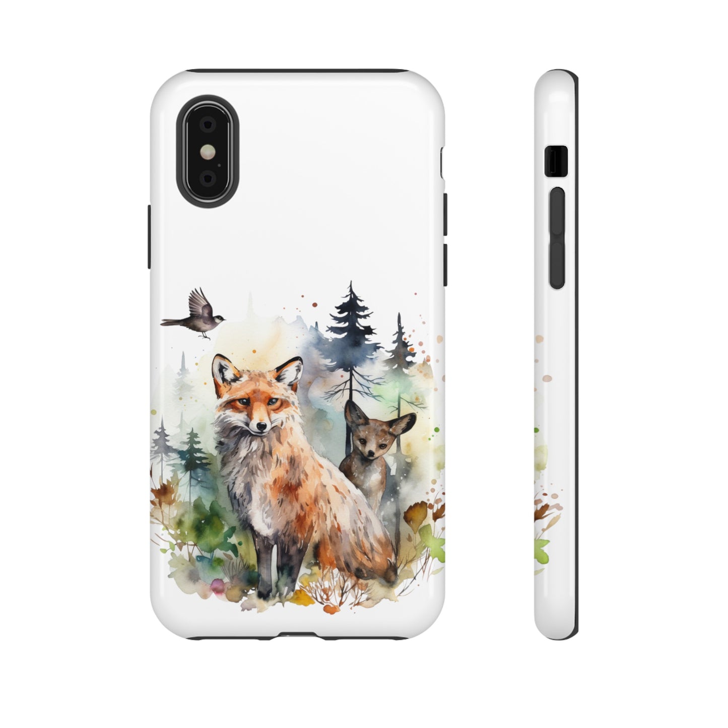 Red Fox Woodland Scene Watercolor Style Phone Case