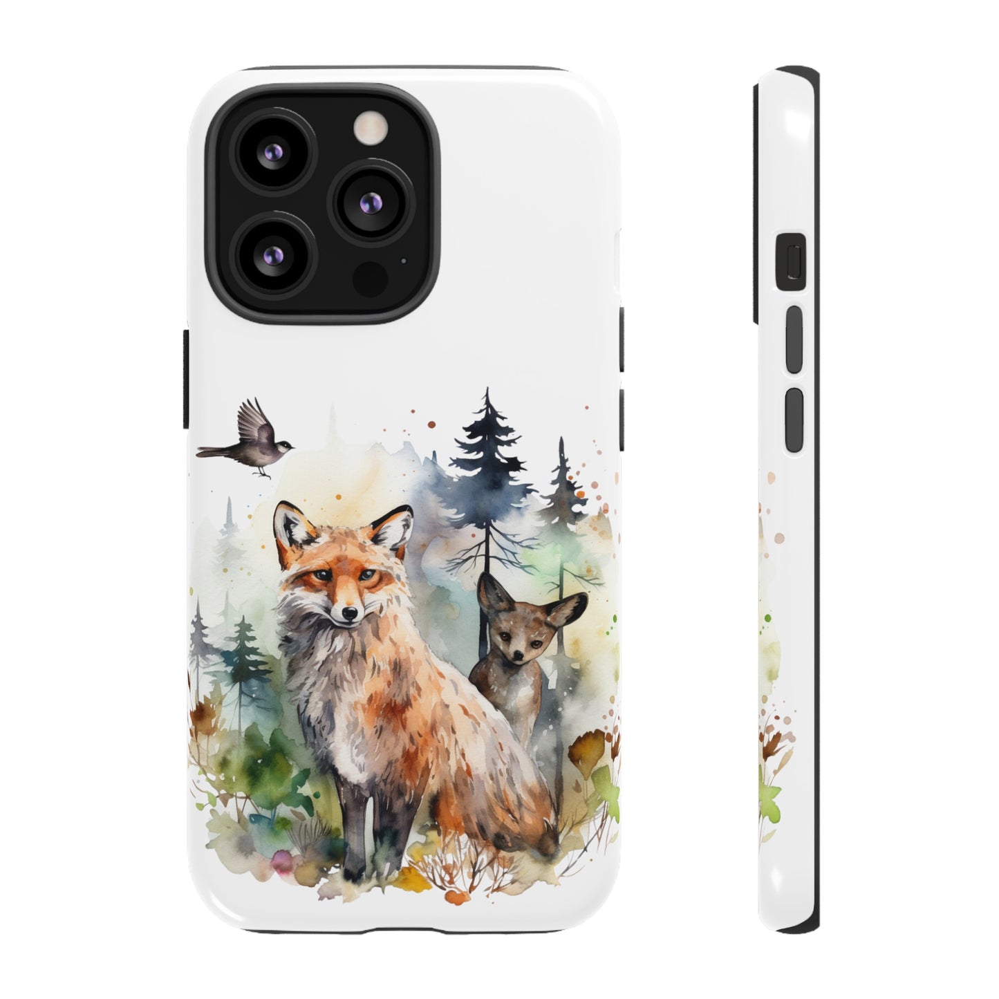 Red Fox Woodland Scene Watercolor Style Phone Case