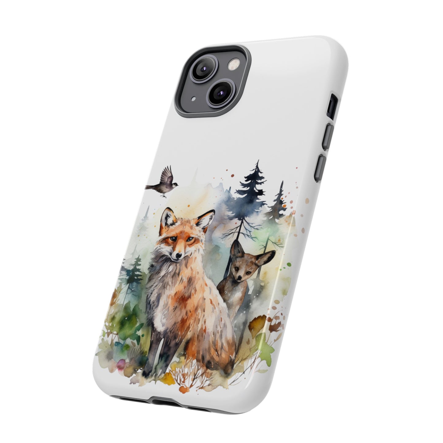 Red Fox Woodland Scene Watercolor Style Phone Case