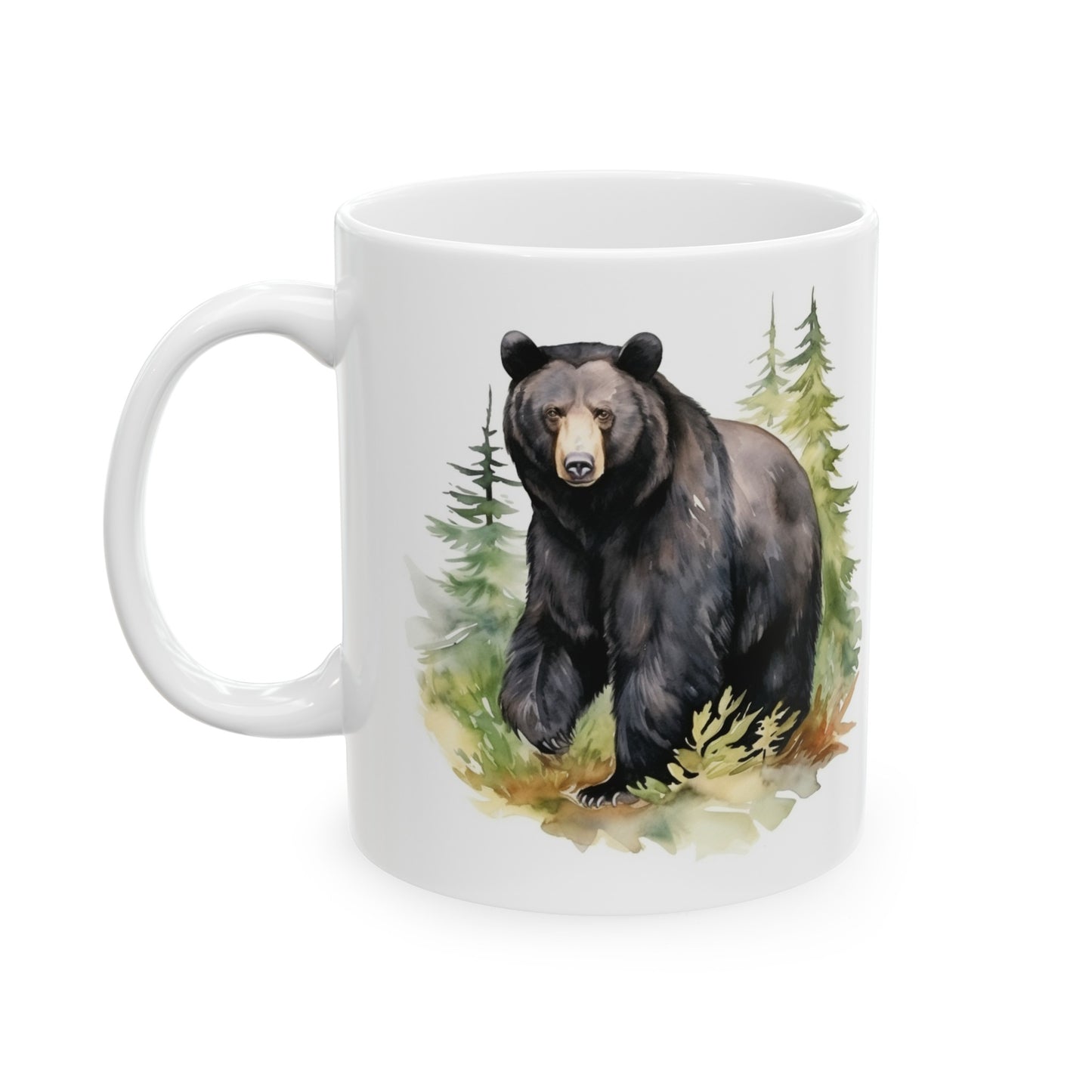 Black Bear in the Woods Watercolor Style Mug