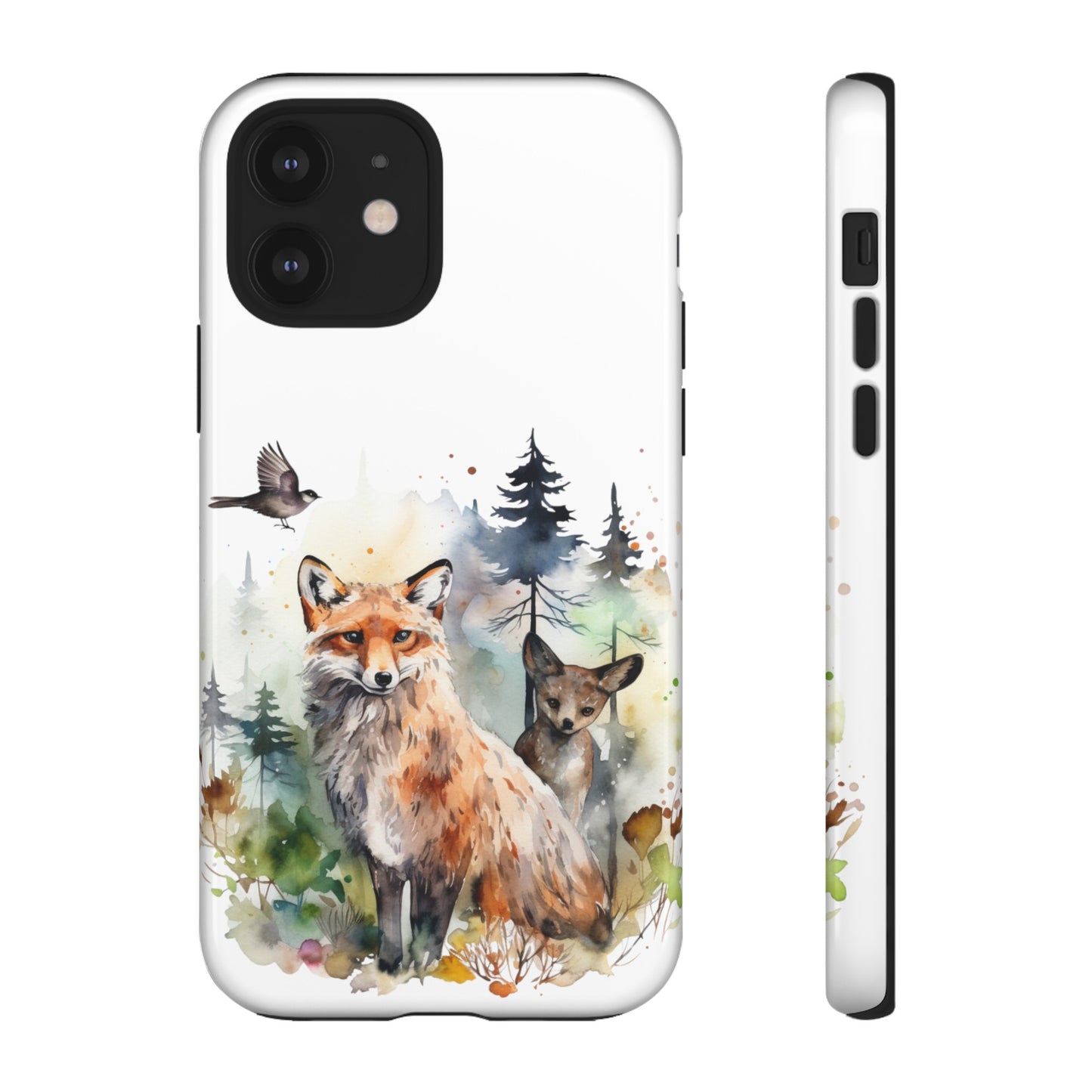 Red Fox Woodland Scene Watercolor Style Phone Case