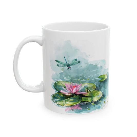 Mug- Dragonfly Lily Pad Watercolor Style