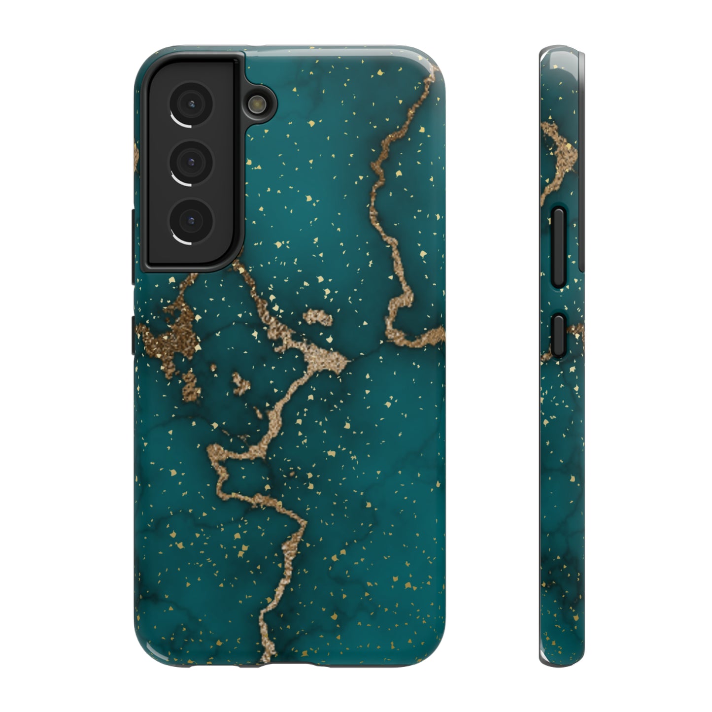 Teal & Gold Marble Phone Case Glossy Finish